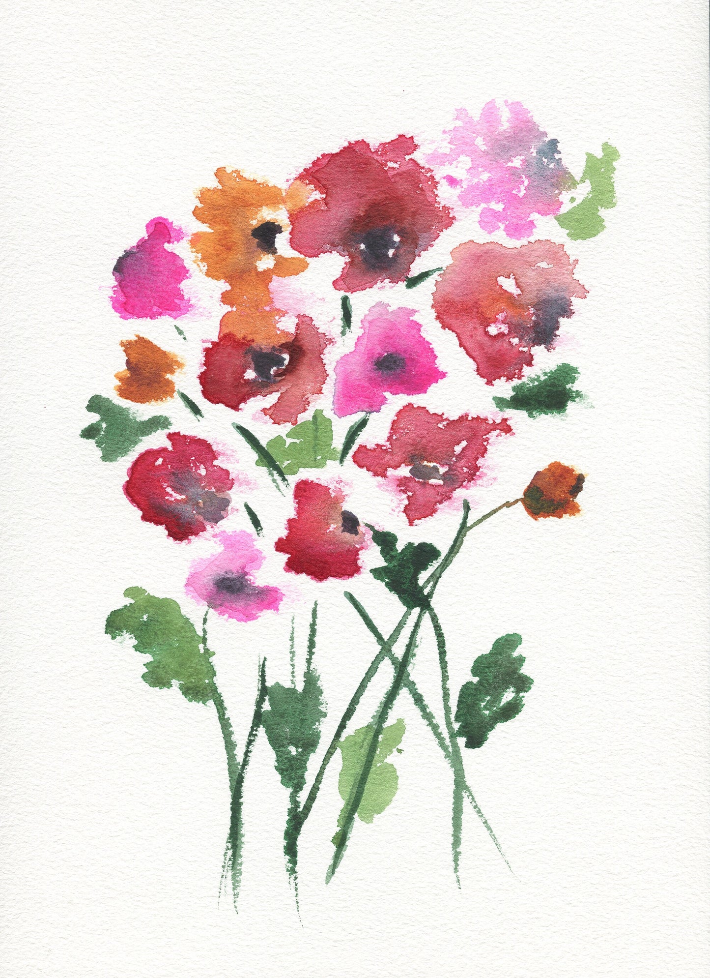 Red poppies original watercolor painting, flower nursery decor wall art, red poppy flower artwork
