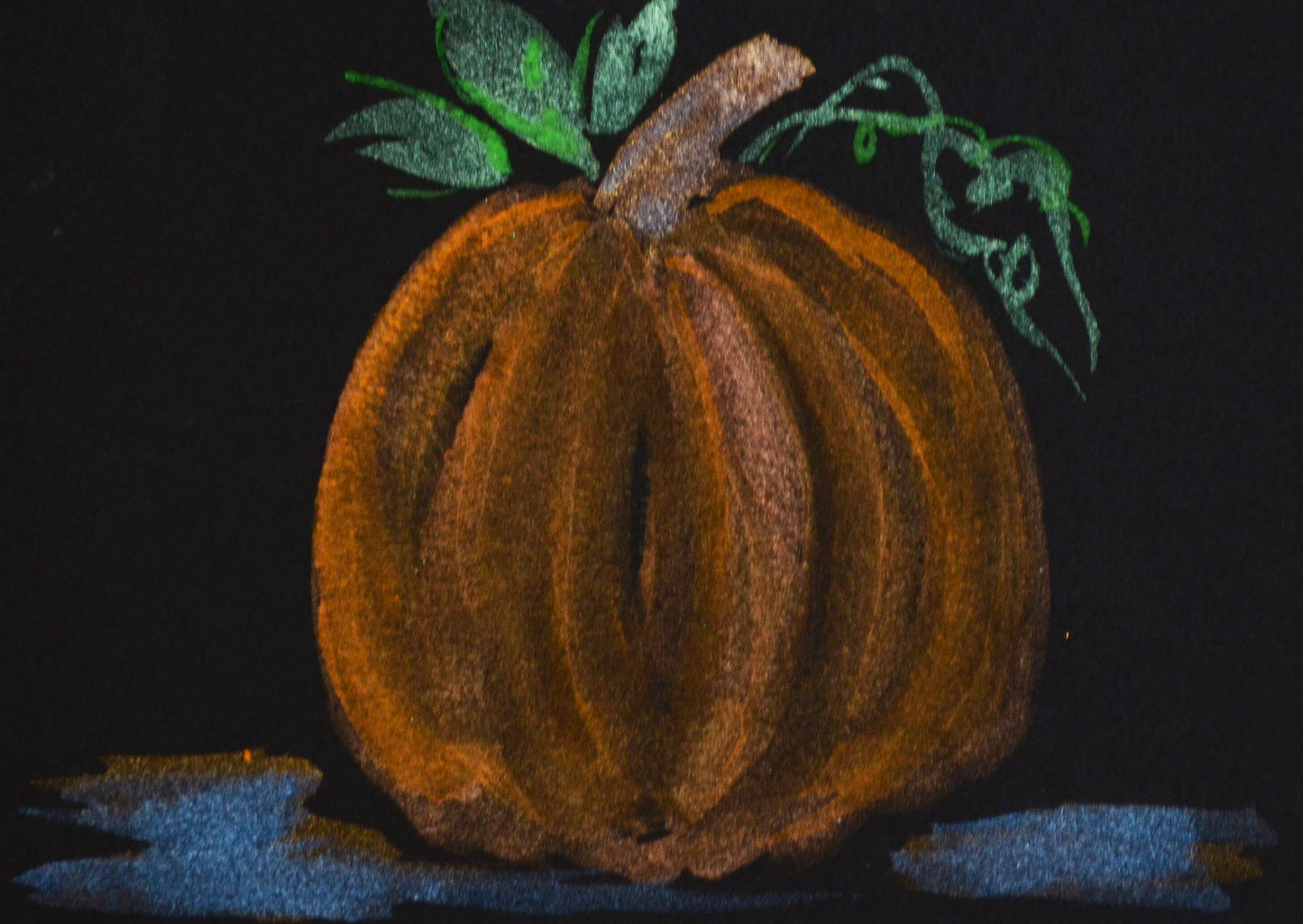 Pumpkin metallic paint on black paper original watercolor painting, Set of 3 Fall and Autumn wall decor, Thanksgiving Decorations