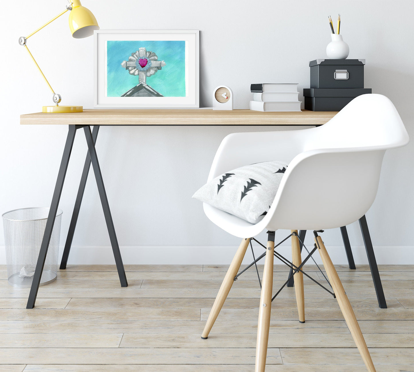 Church steeple cross original hand painted acrylic painting on paper 9x12, original artwork, religious wall decor - Carved Effects