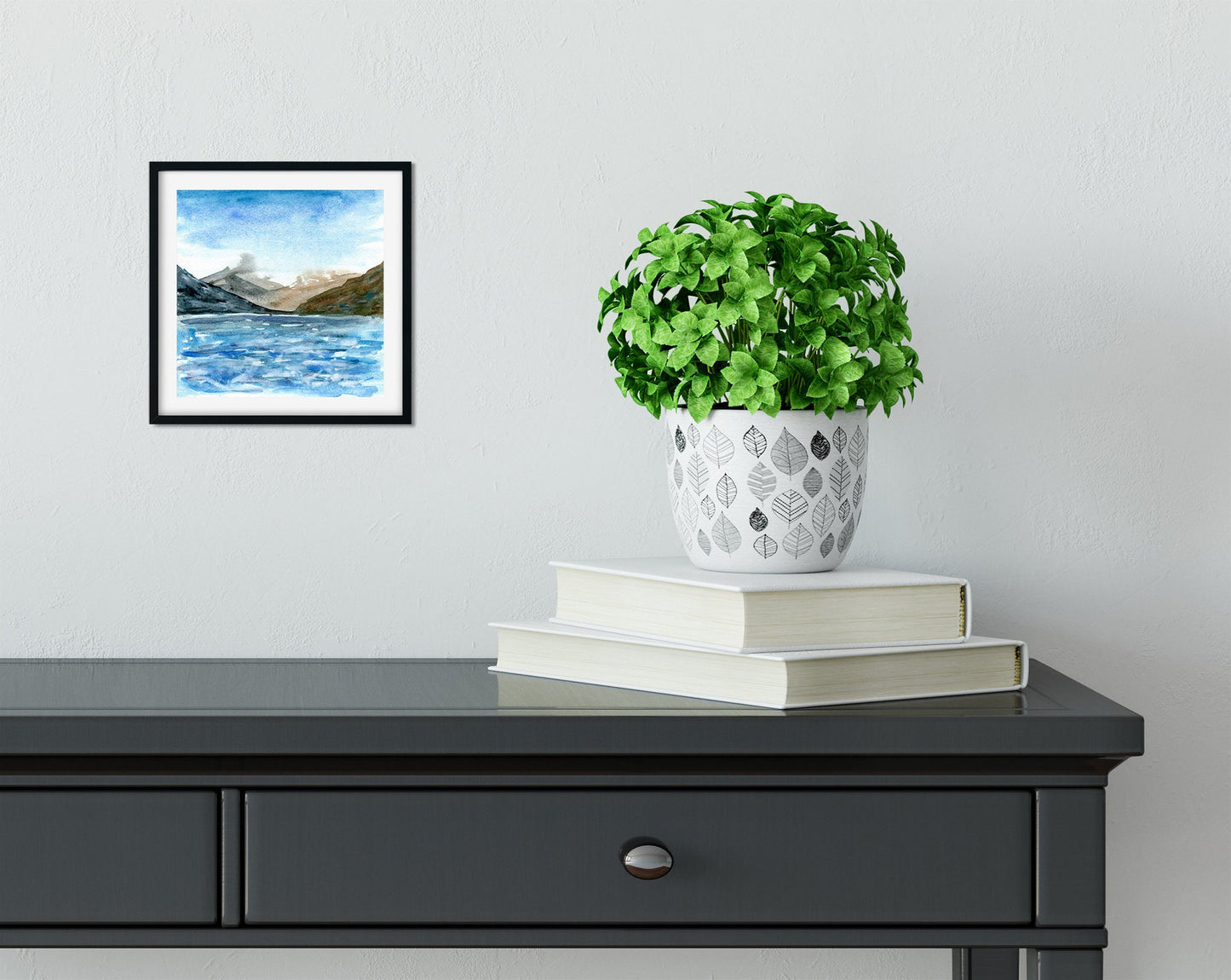 Abstract lake and mountain landscape hand painted watercolor painting on paper 8x8, impressionism landscape wall art, original artwork - Carved Effects