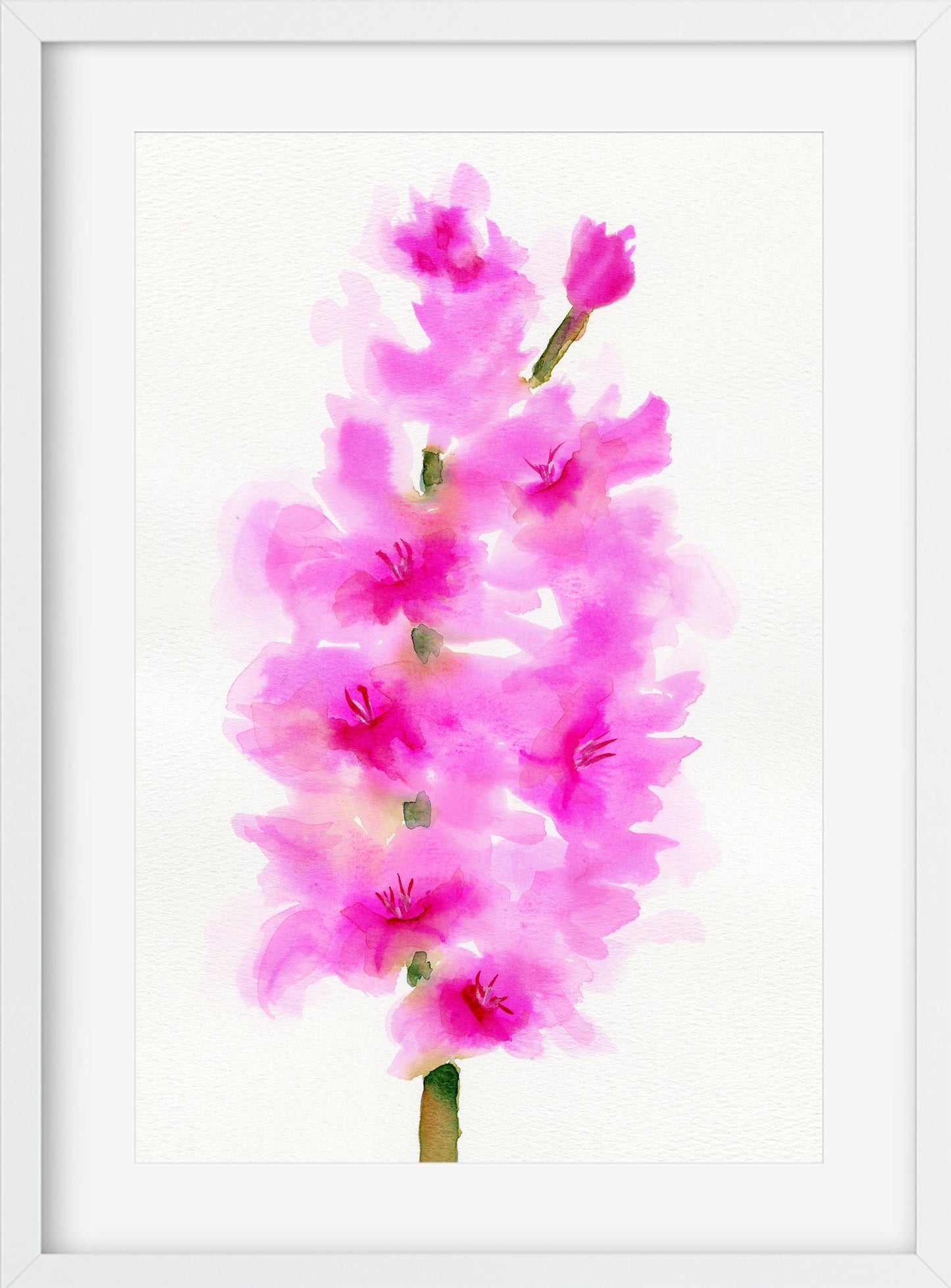 Gladiolus watercolor original painting 9x12, flower wall art, watercolor flowers, bright pink wall decor