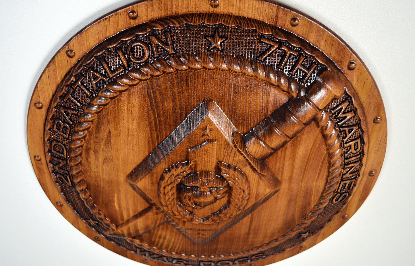 USMC 2nd Battalion 7th Marines, USMC 3d wood carving, military plaque