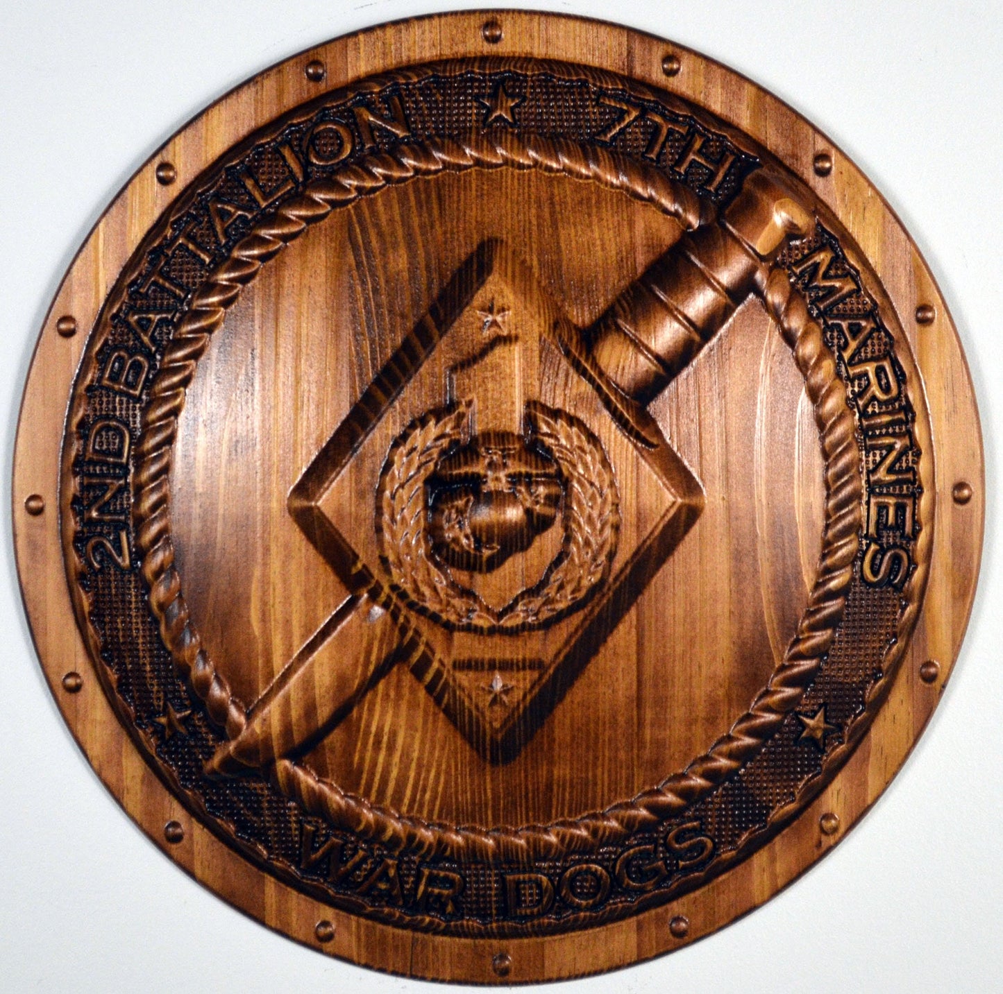 USMC 2nd Battalion 7th Marines, USMC 3d wood carving, military plaque