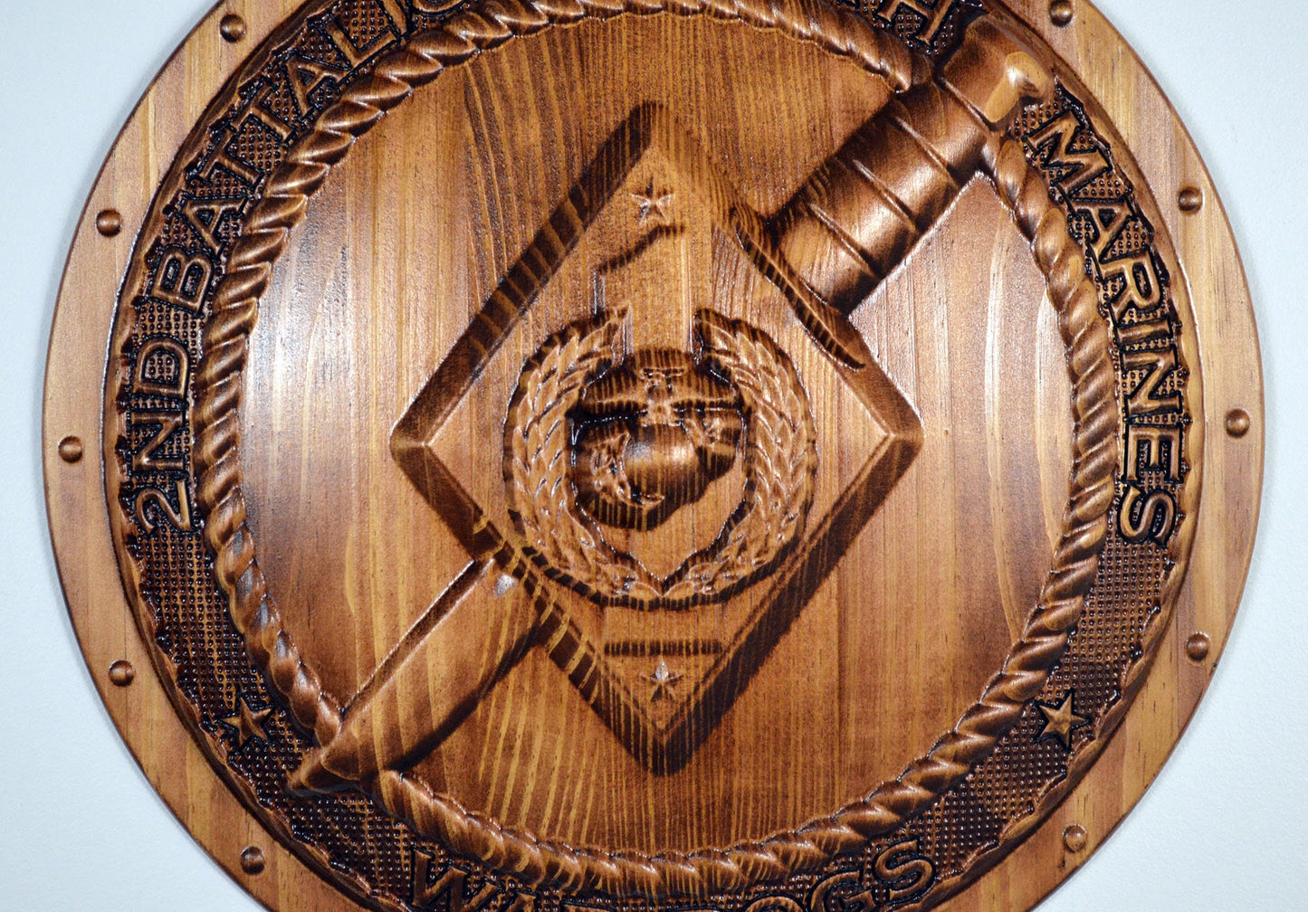USMC 2nd Battalion 7th Marines, USMC 3d wood carving, military plaque