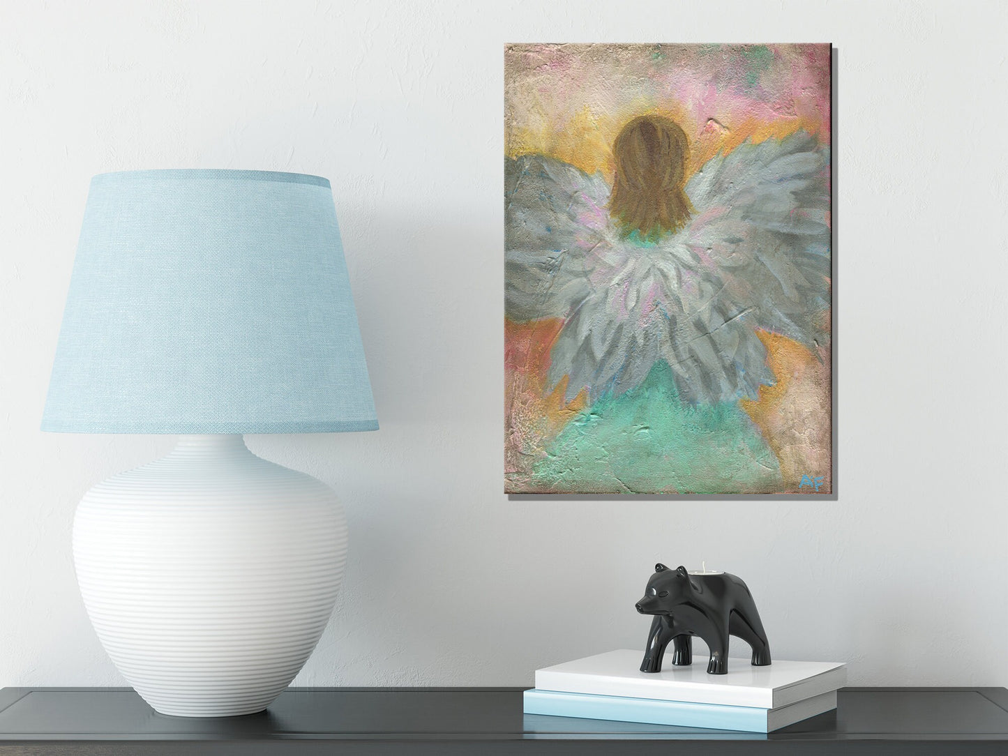Angel wings acrylic painting hand painted on canvas 9x12, abstract mixed media painting, original painting on canvas - Carved Effects