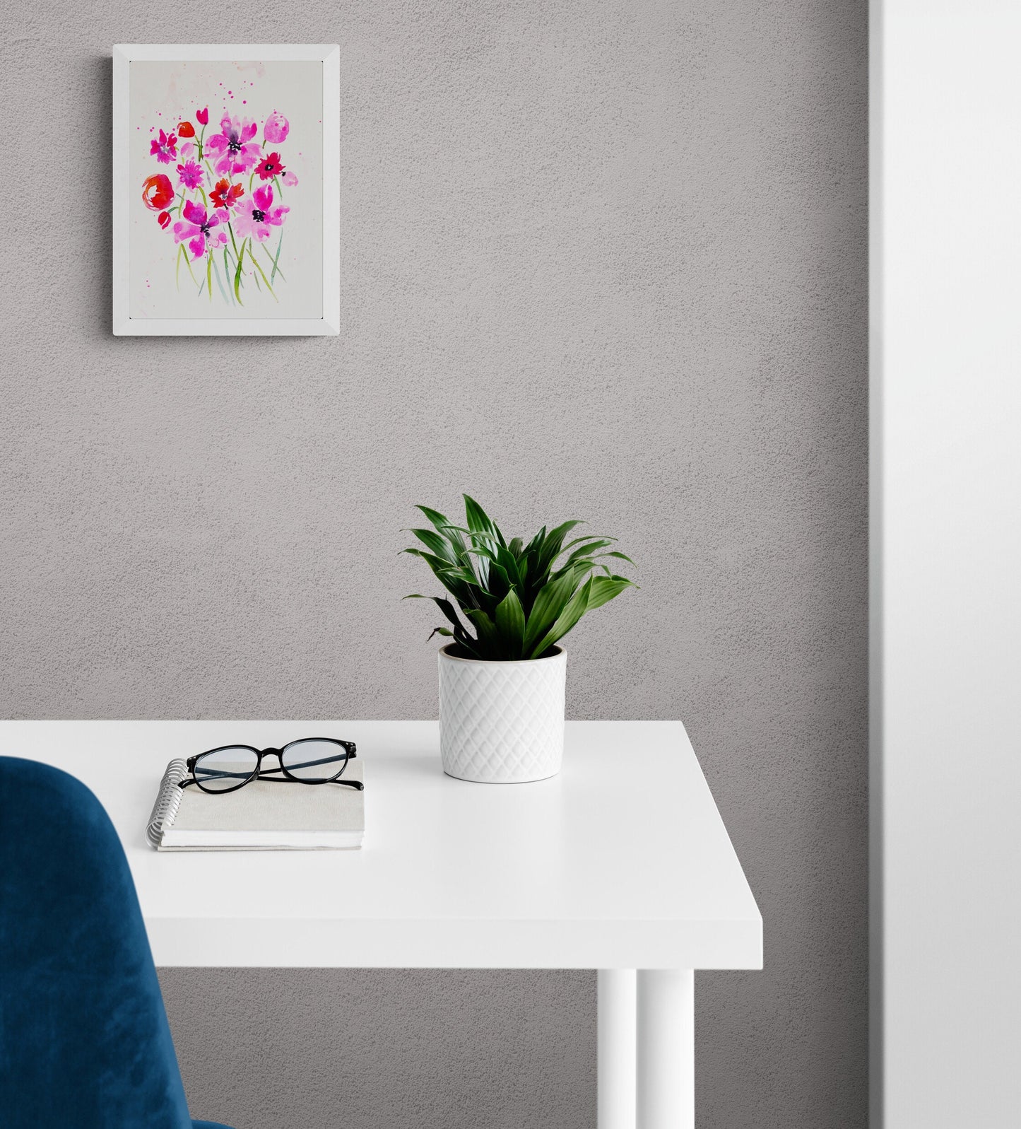 Vibrant hot pink wildflower watercolor painting 9x12