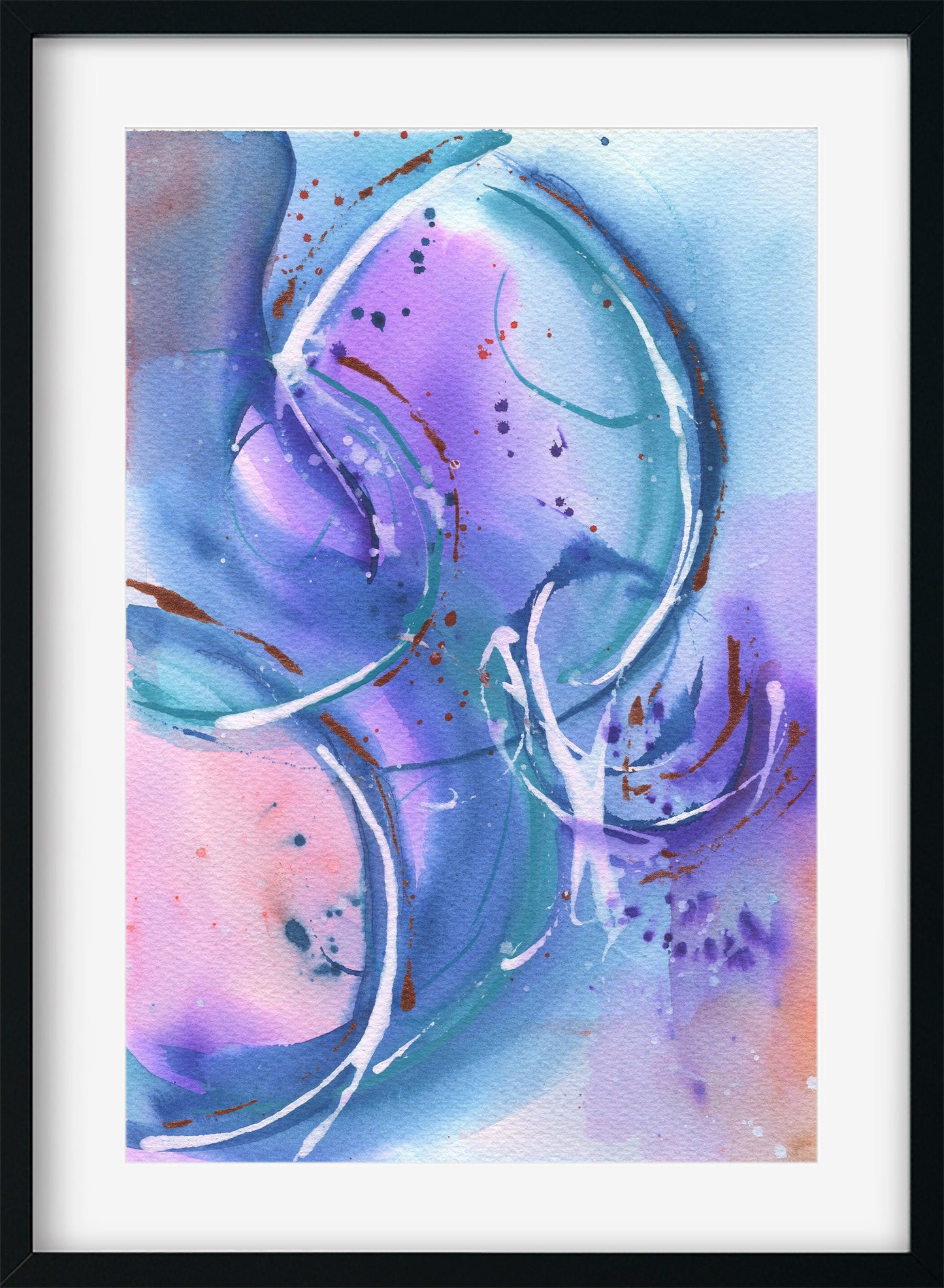 Abstract watercolor painting hand painted on paper 9x12, vibrant colors for living room wall art, ready to frame original art 9x12 - Carved Effects