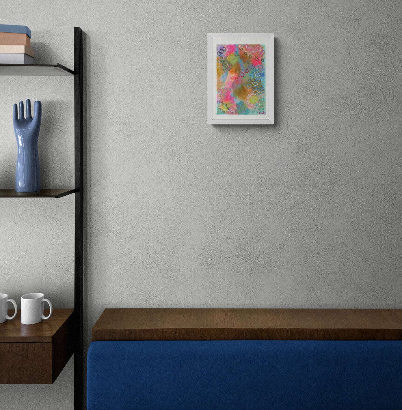 Abstract flower garden mixed media and watercolor painting 9x12, original hand painted art on paper, funky wall art - Carved Effects