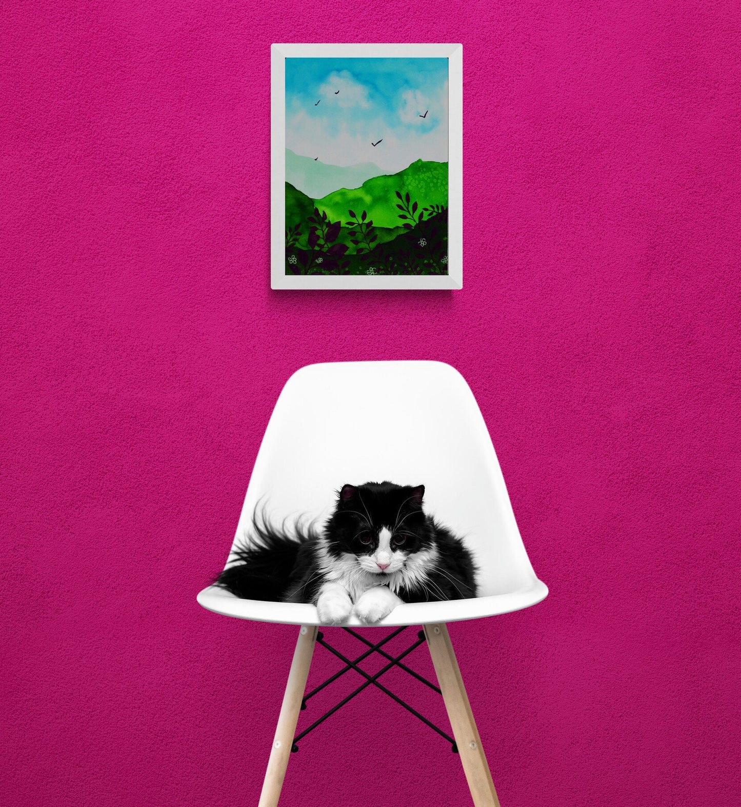 Dreamy green landscape watercolor painting 9x12, original landscape wall art ready to frame - Carved Effects