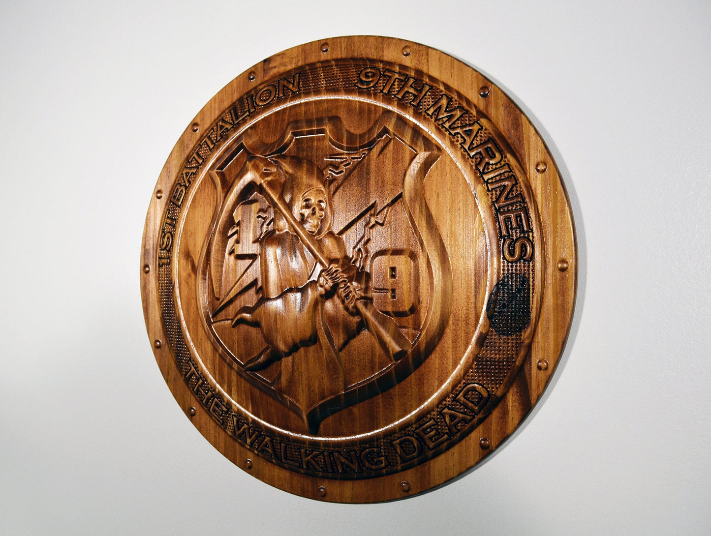 USMC 1st Battalion 9th Marines, USMC The Walking Dead 3d wood carving stained, military plaque