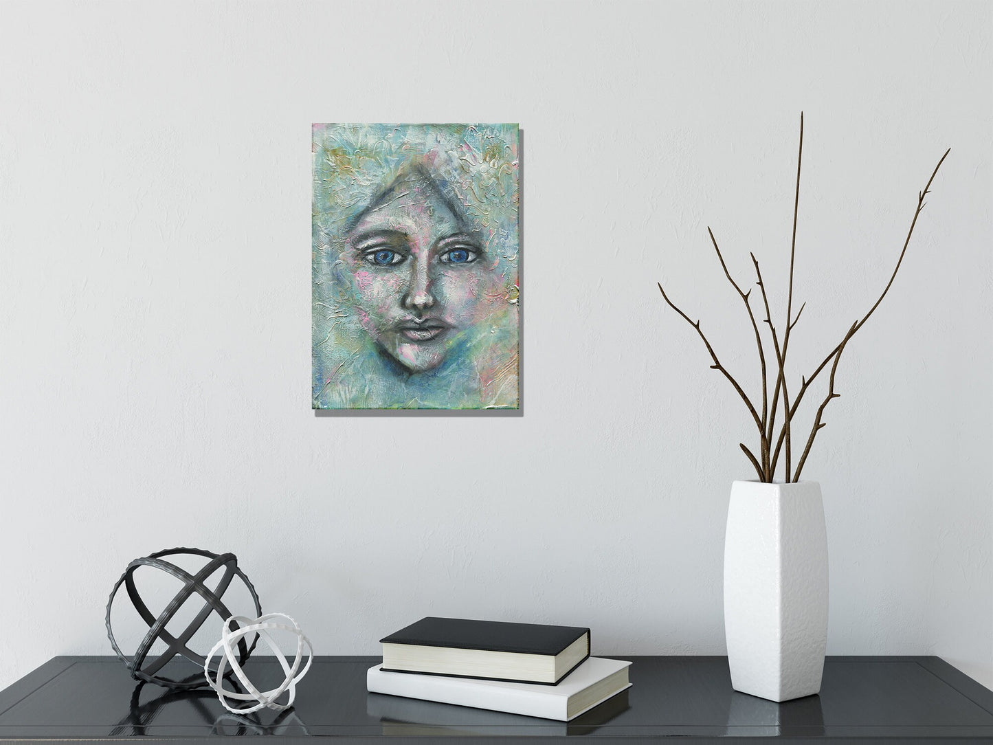 Expressive female face hand painted watercolor and acrylic painting on canvas 9x12, mixed media abstract original painting on canvas - Carved Effects