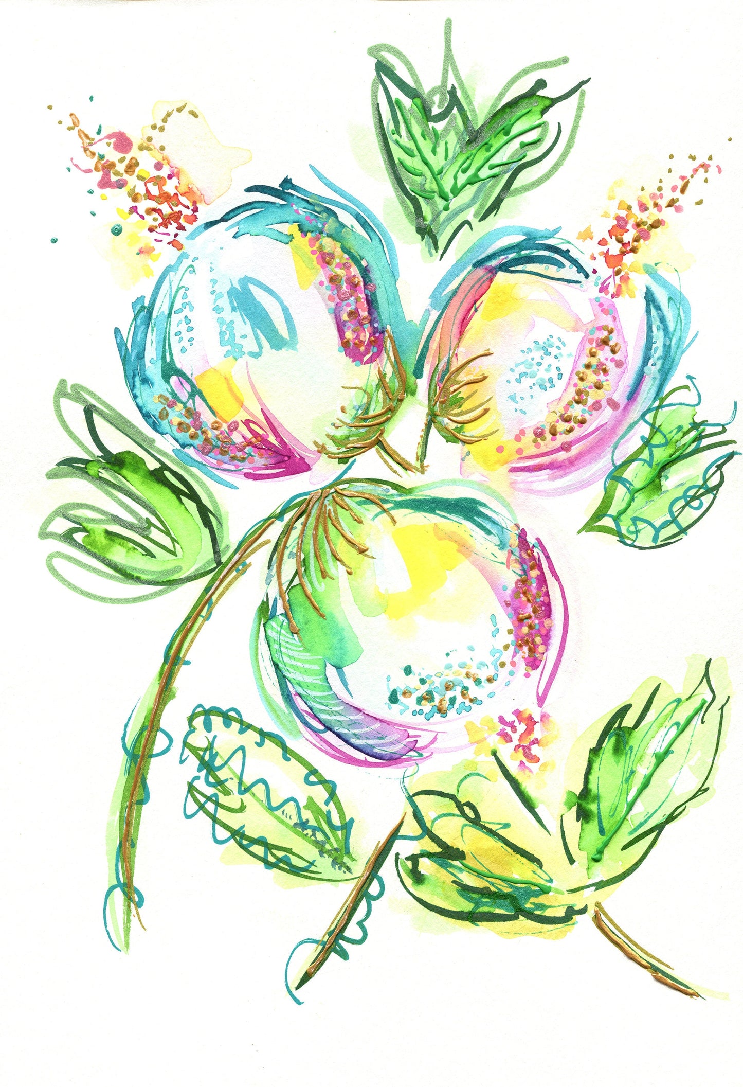 Abstract hand painted watercolor flowers painting 9x12, bright cheerful watercolor wall art, whimsical wall decor