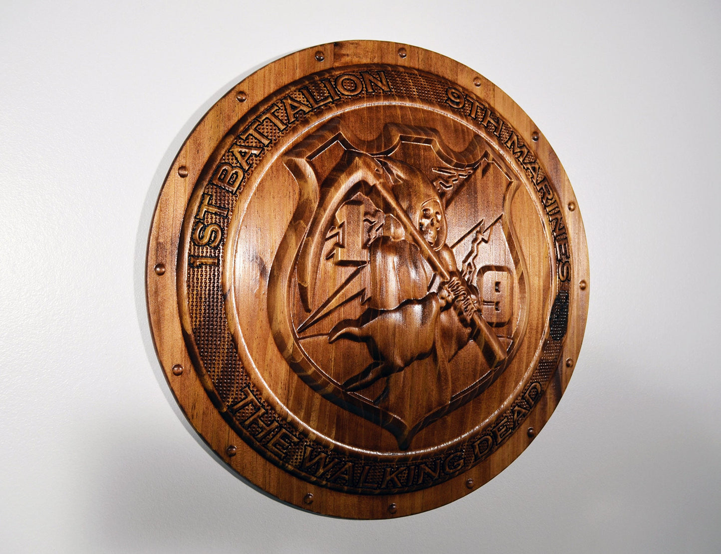 USMC 1st Battalion 9th Marines, USMC The Walking Dead 3d wood carving stained, military plaque