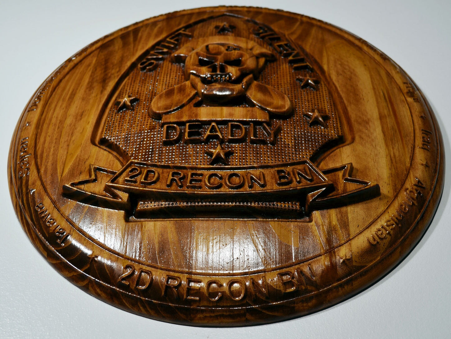 USMC 2nd Reconnaissance Battalion, Marine Corps Special Forces, stained 3d wood carving, military plaque