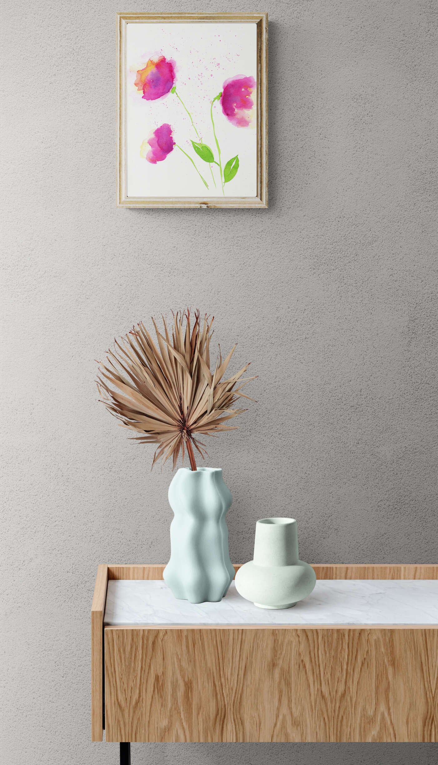 Abstract poppy original watercolor painting 9x12, botanical nursery wall art, bold color floral art - Carved Effects