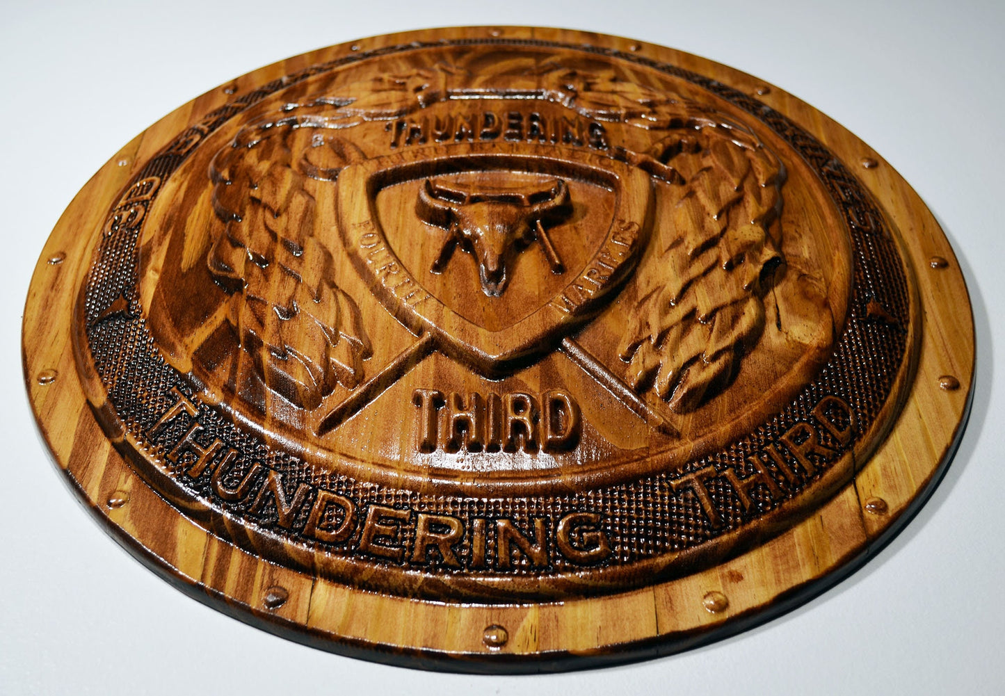 USMC 3rd Battalion 4th Marines, Thundering Third, Marine Corps, 3d wood carving, military plaque