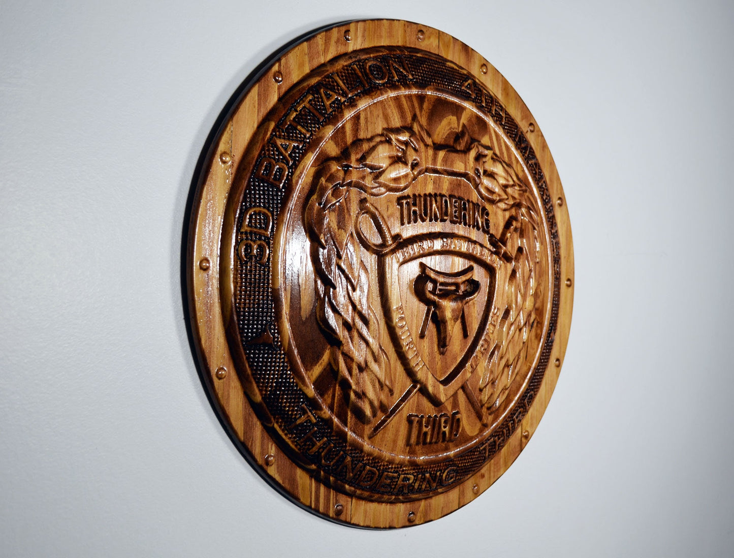 USMC 3rd Battalion 4th Marines, Thundering Third, Marine Corps, 3d wood carving, military plaque