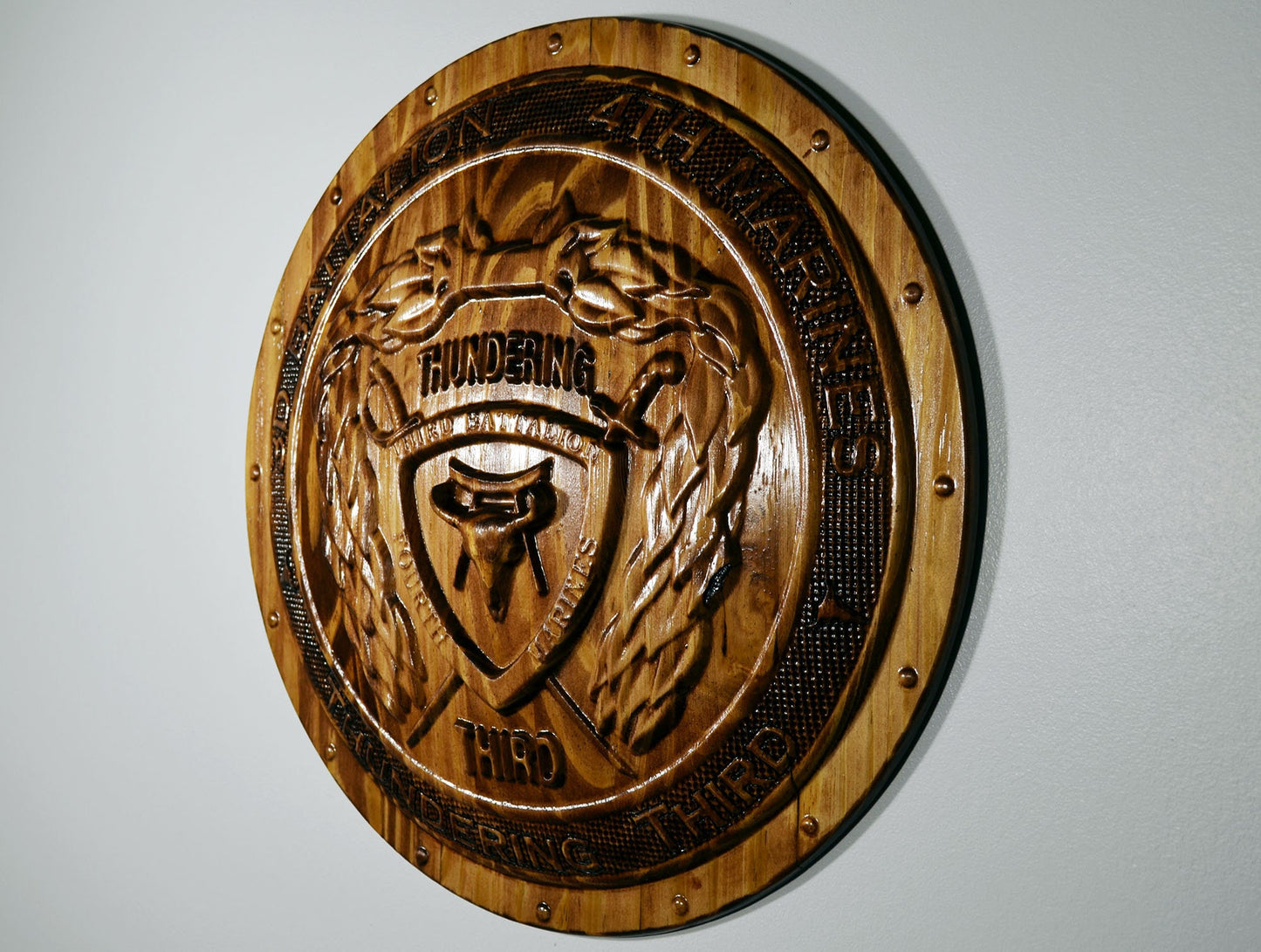 USMC 3rd Battalion 4th Marines, Thundering Third, Marine Corps, 3d wood carving, military plaque