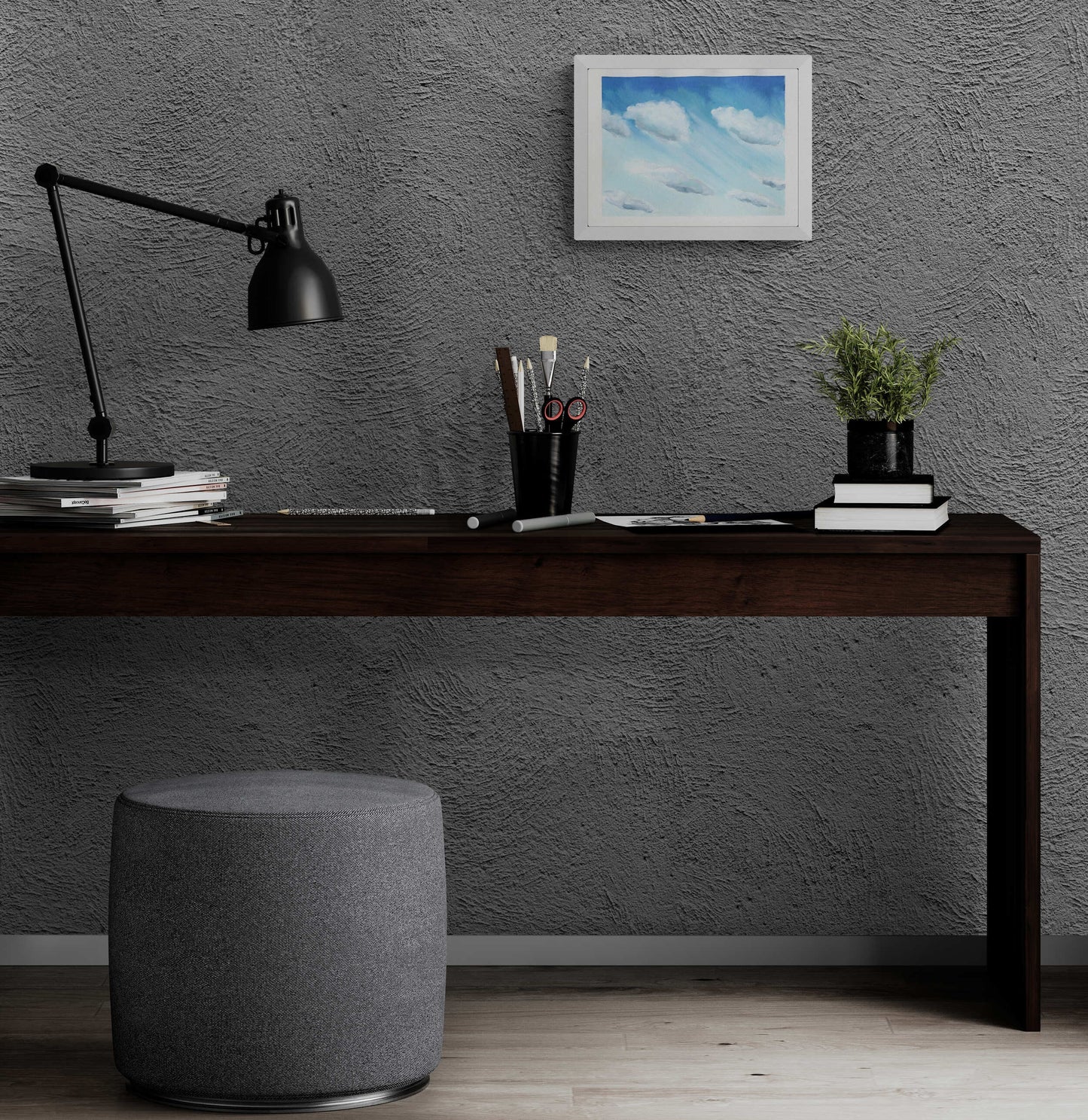 Cloudy day original watercolor landscape painting, 9x12 hand painted on paper, ready to frame, whimsical landscape wall art