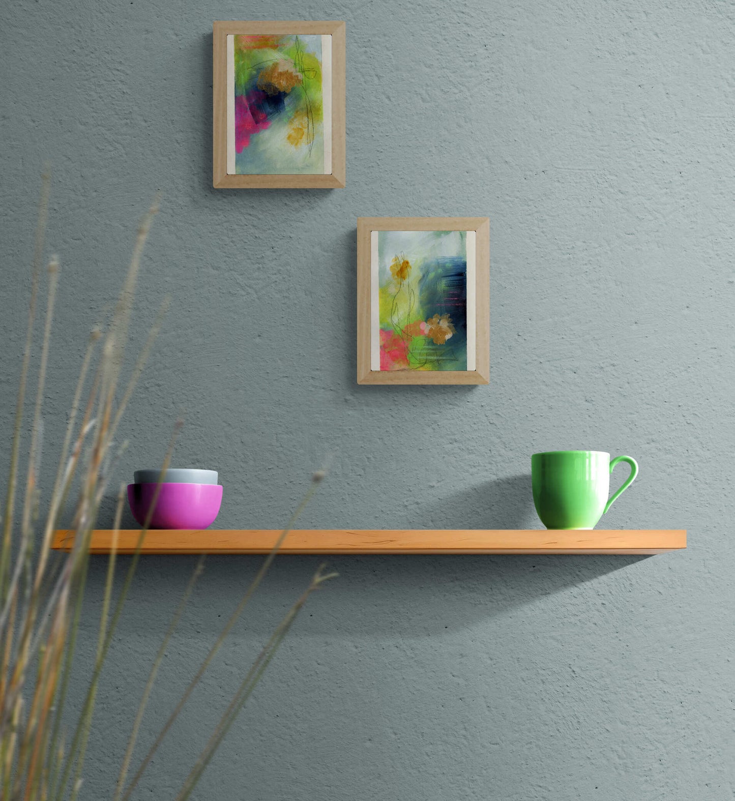 Abstract painted mixed media set of 2 paintings on paper 5.5x8.5, graffiti art, mark making wall decor - Carved Effects