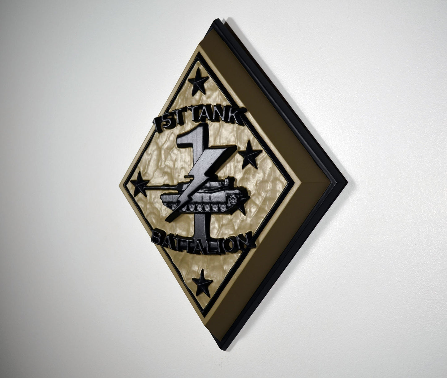 USMC 1st Tank Battalion Khaki Black, US Marine Corps, 3d wood carving, military plaque
