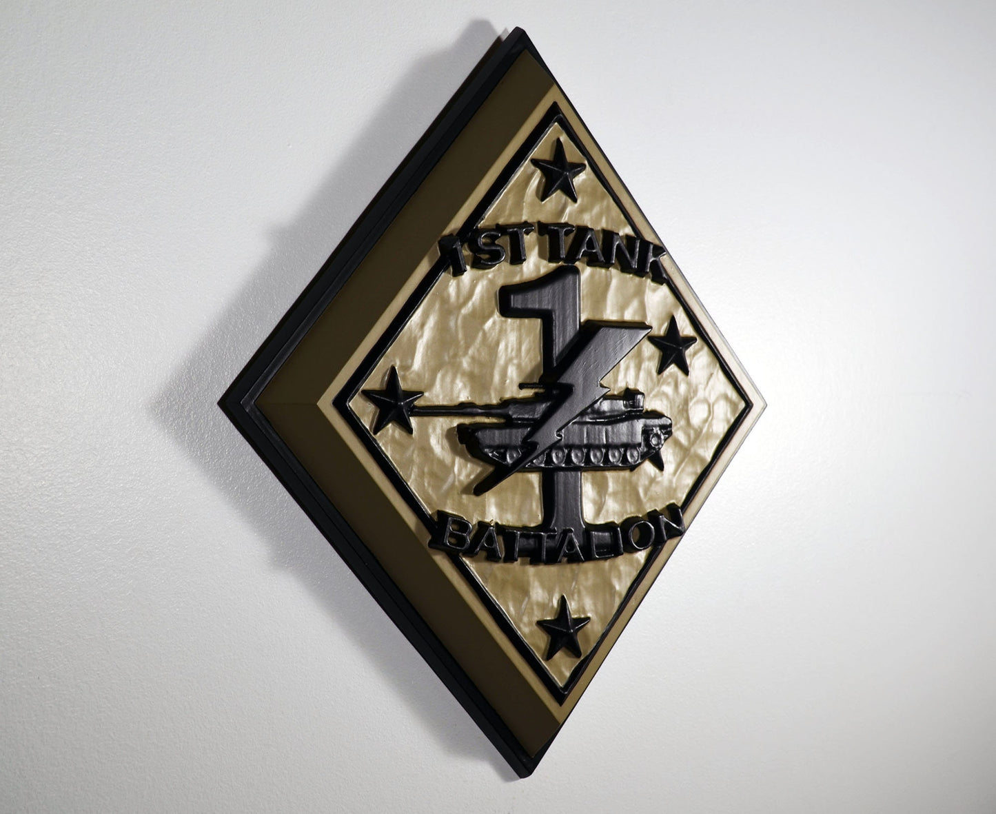 USMC 1st Tank Battalion Khaki Black, US Marine Corps, 3d wood carving, military plaque