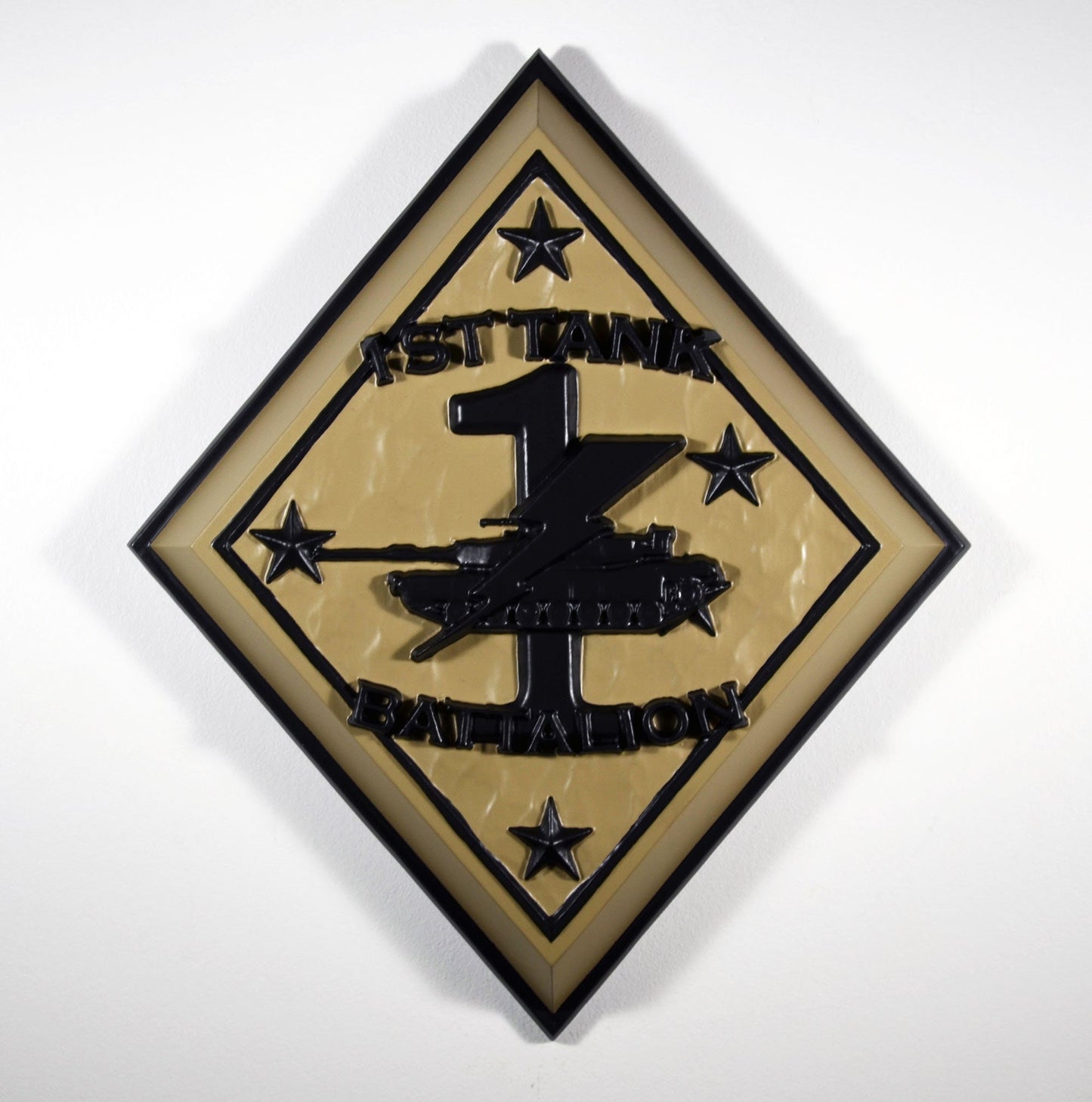 USMC 1st Tank Battalion Khaki Black, US Marine Corps, 3d wood carving, military plaque