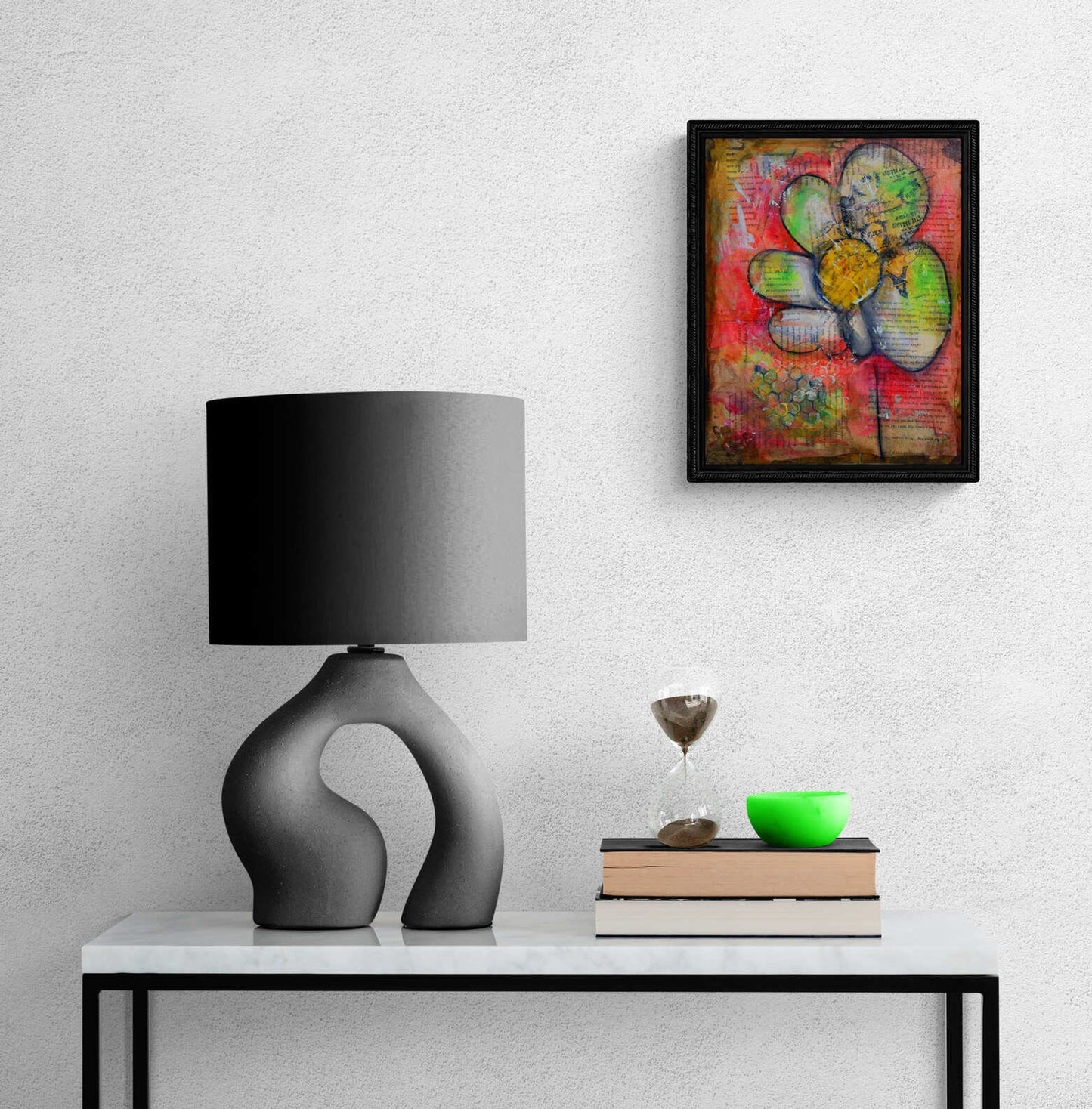 Abstract flower garden hand painted mixed media painting on canvas panel 11x14, original art acrylic and watercolor painting - Carved Effects