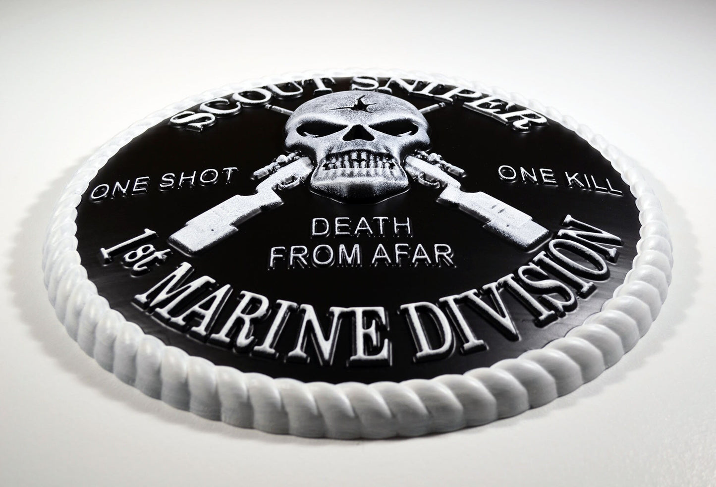 USMC 1st Marine Scout Sniper, CNC, Painted 3D Wood Carving, Military Plaque