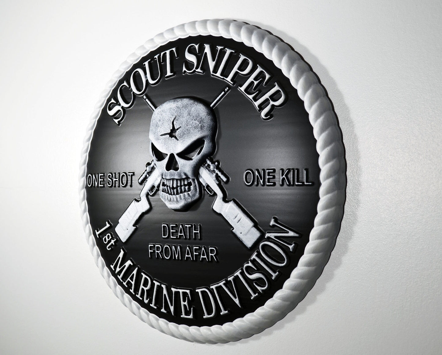 USMC 1st Marine Scout Sniper, CNC, Painted 3D Wood Carving, Military Plaque