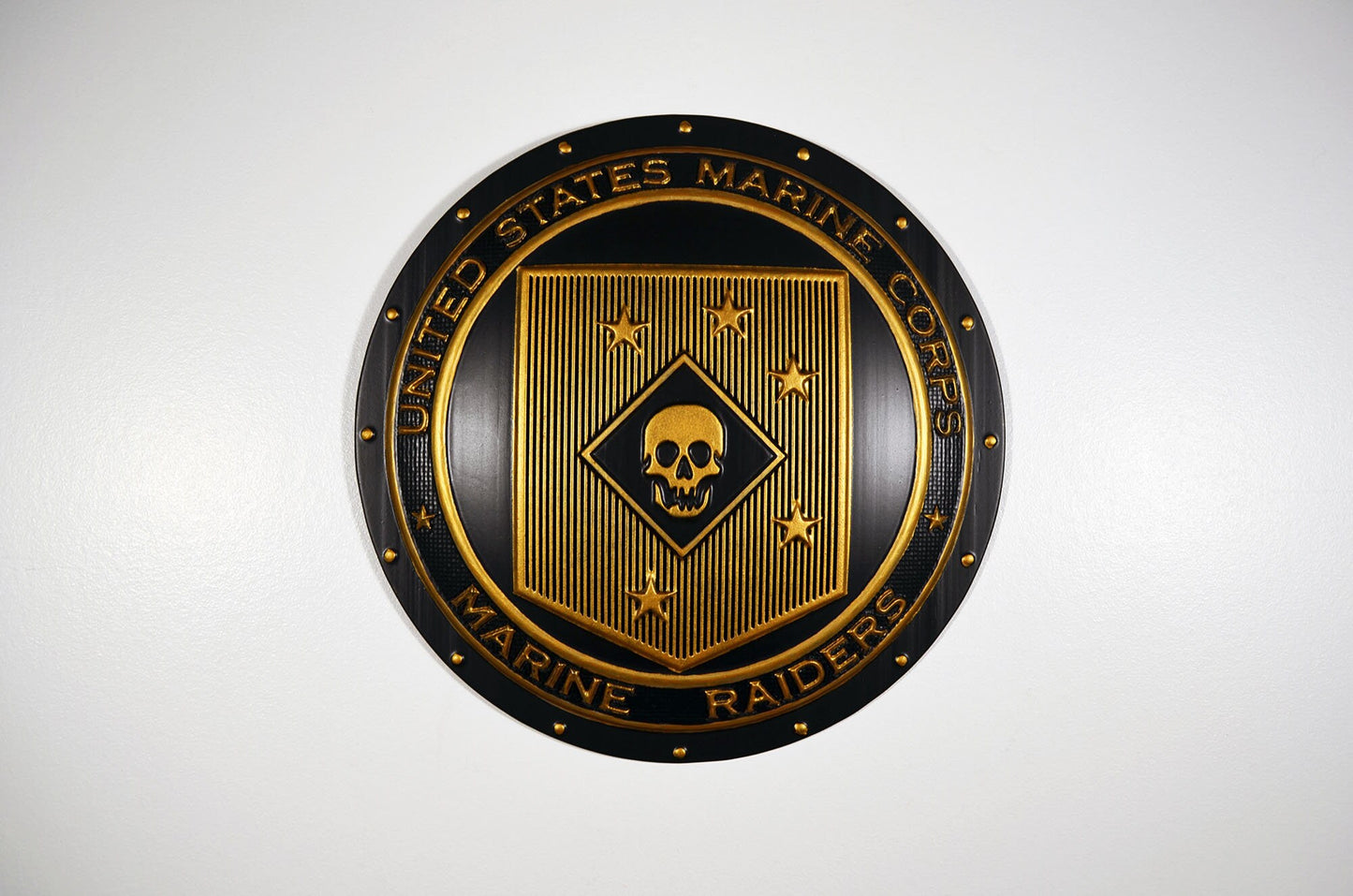 USMC Marine Raiders Gold Black Shield 12", 3d wood carving, military plaque