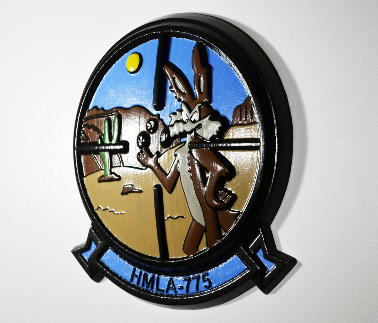 USMC Light Attack Helicopter Squadron, Coyotes, HMLA 775, 3d Wood Carving Painted, Military Plaque