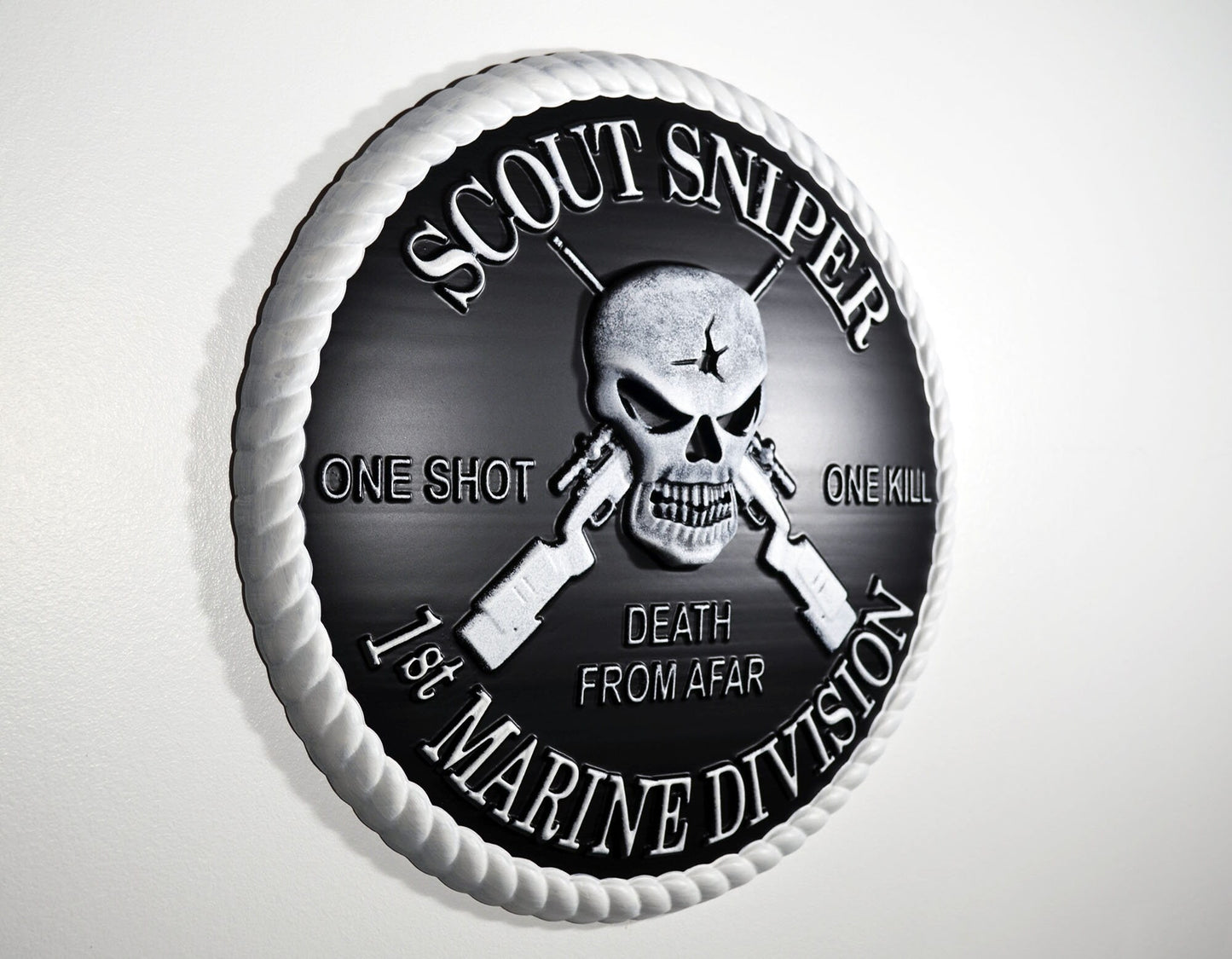 USMC 1st Marine Scout Sniper, CNC, Painted 3D Wood Carving, Military Plaque