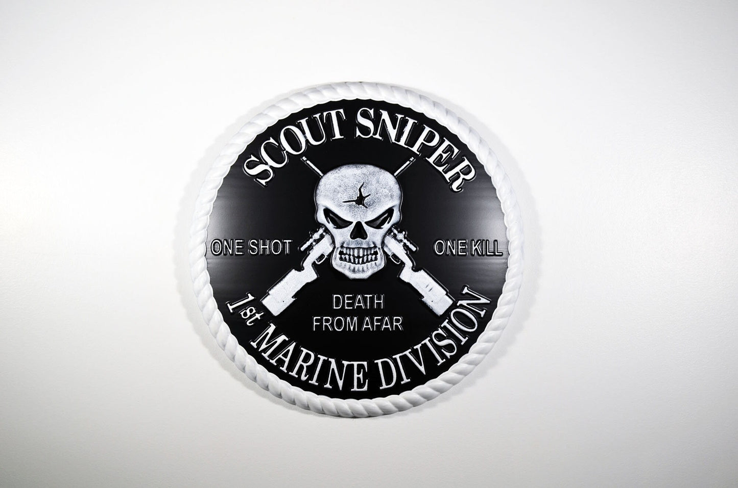 USMC 1st Marine Scout Sniper, CNC, Painted 3D Wood Carving, Military Plaque