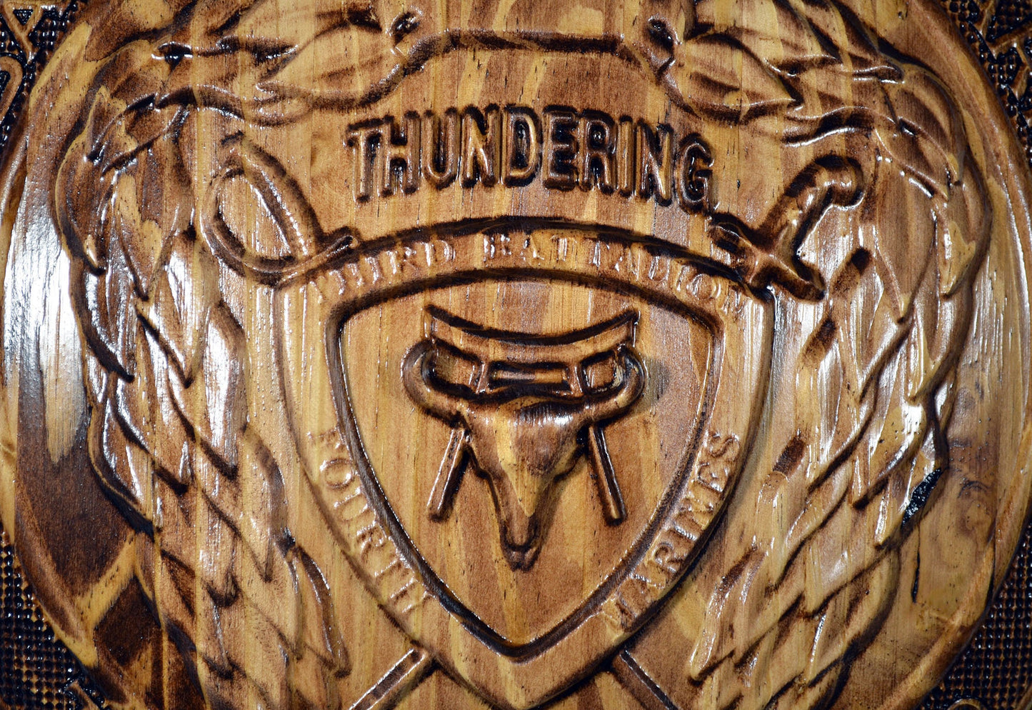 USMC 3rd Battalion 4th Marines, Thundering Third, Marine Corps, 3d wood carving, military plaque