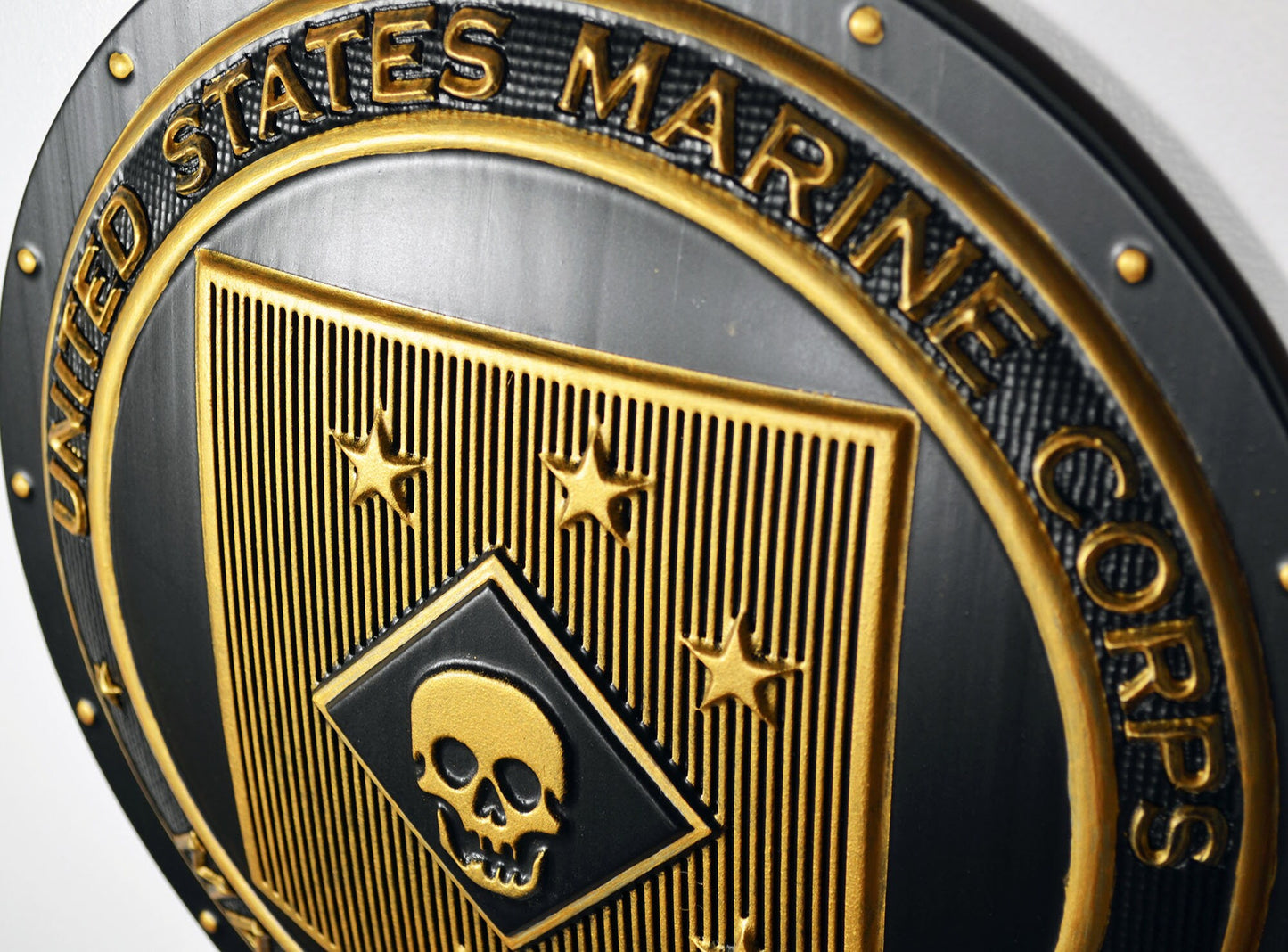 USMC Marine Raiders Gold Black Shield 12", 3d wood carving, military plaque