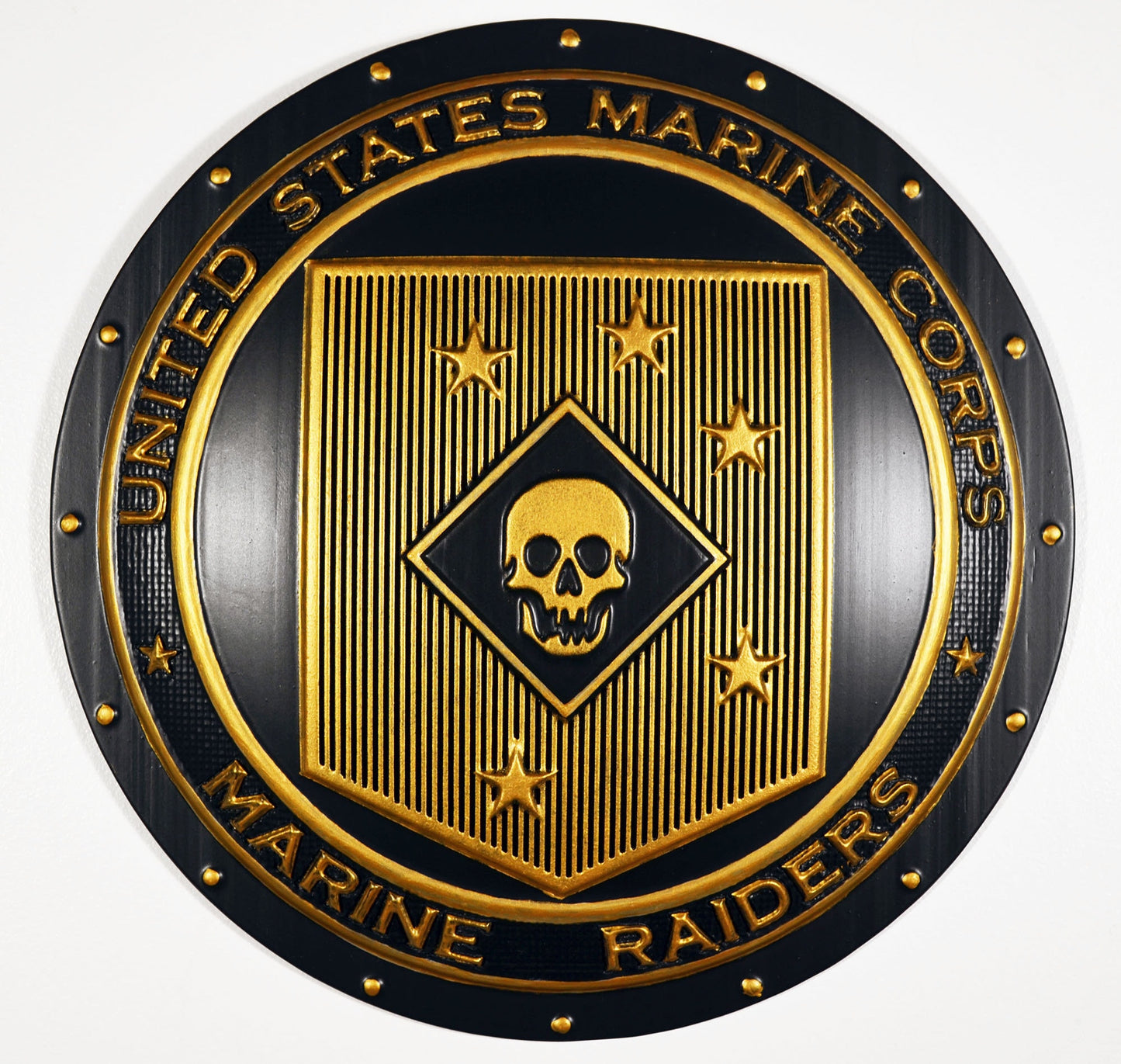 USMC Marine Raiders Gold Black Shield 12", 3d wood carving, military plaque