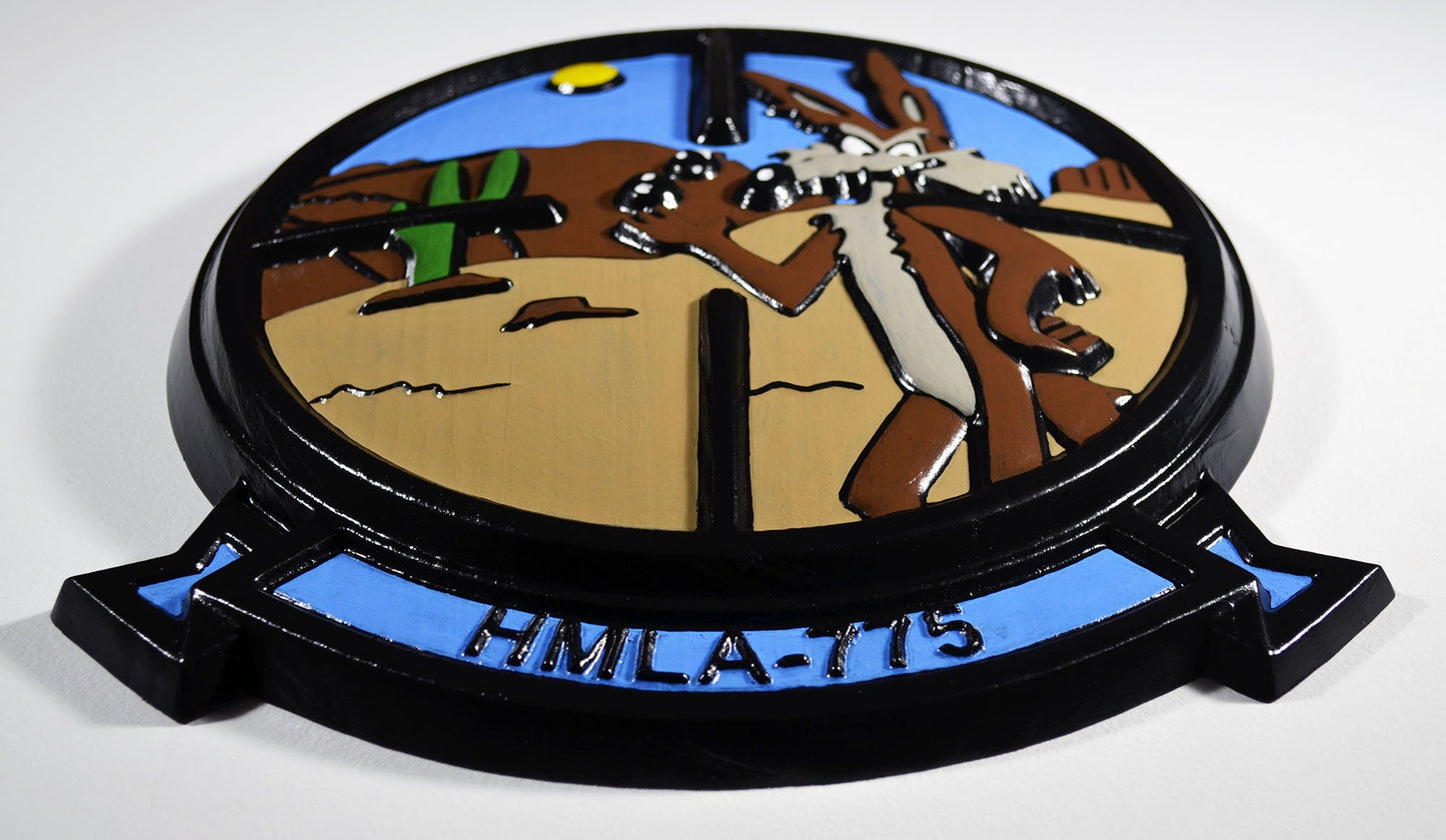 USMC Light Attack Helicopter Squadron, Coyotes, HMLA 775, 3d Wood Carving Painted, Military Plaque
