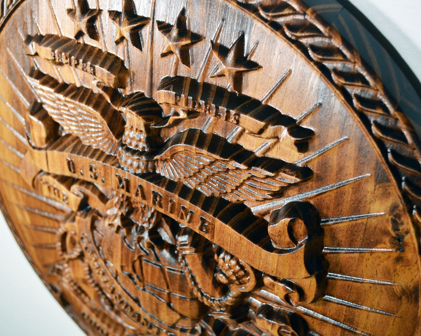 USMC Drum & Bugle Corps, 3d wood carving, military plaque