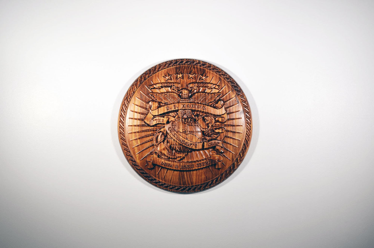 USMC Drum & Bugle Corps, 3d wood carving, military plaque