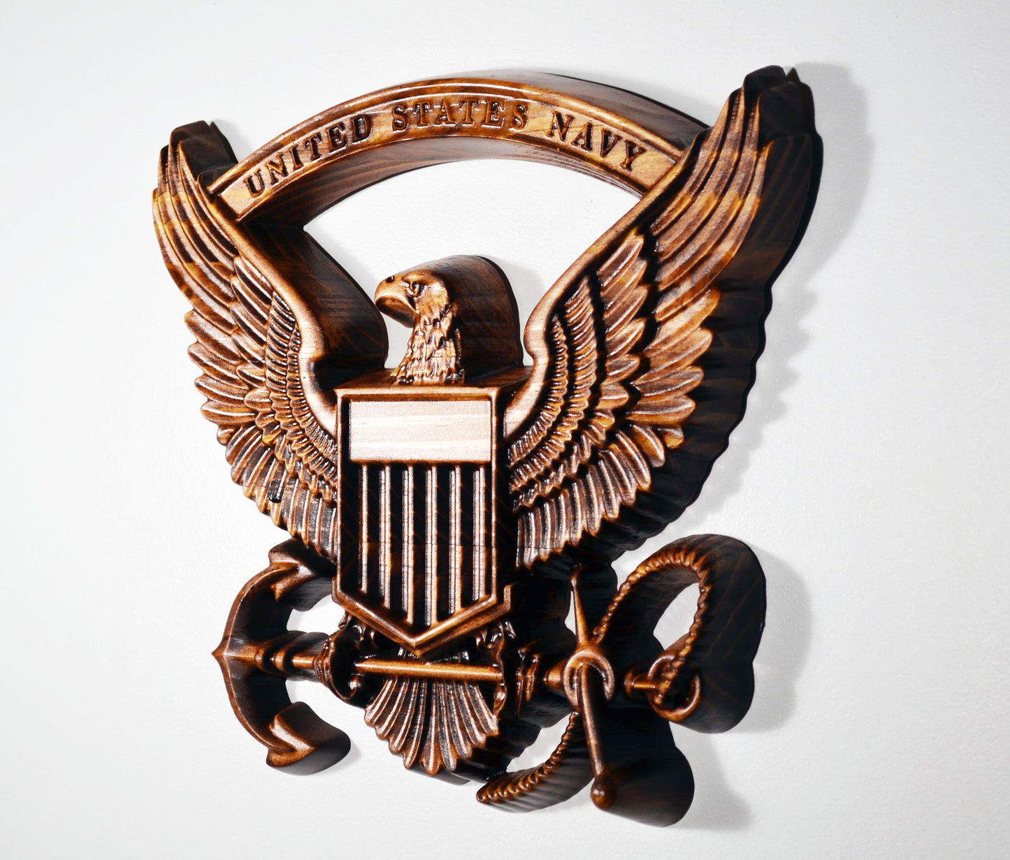 US Navy Eagle, 12" cnc carved wood military plaque