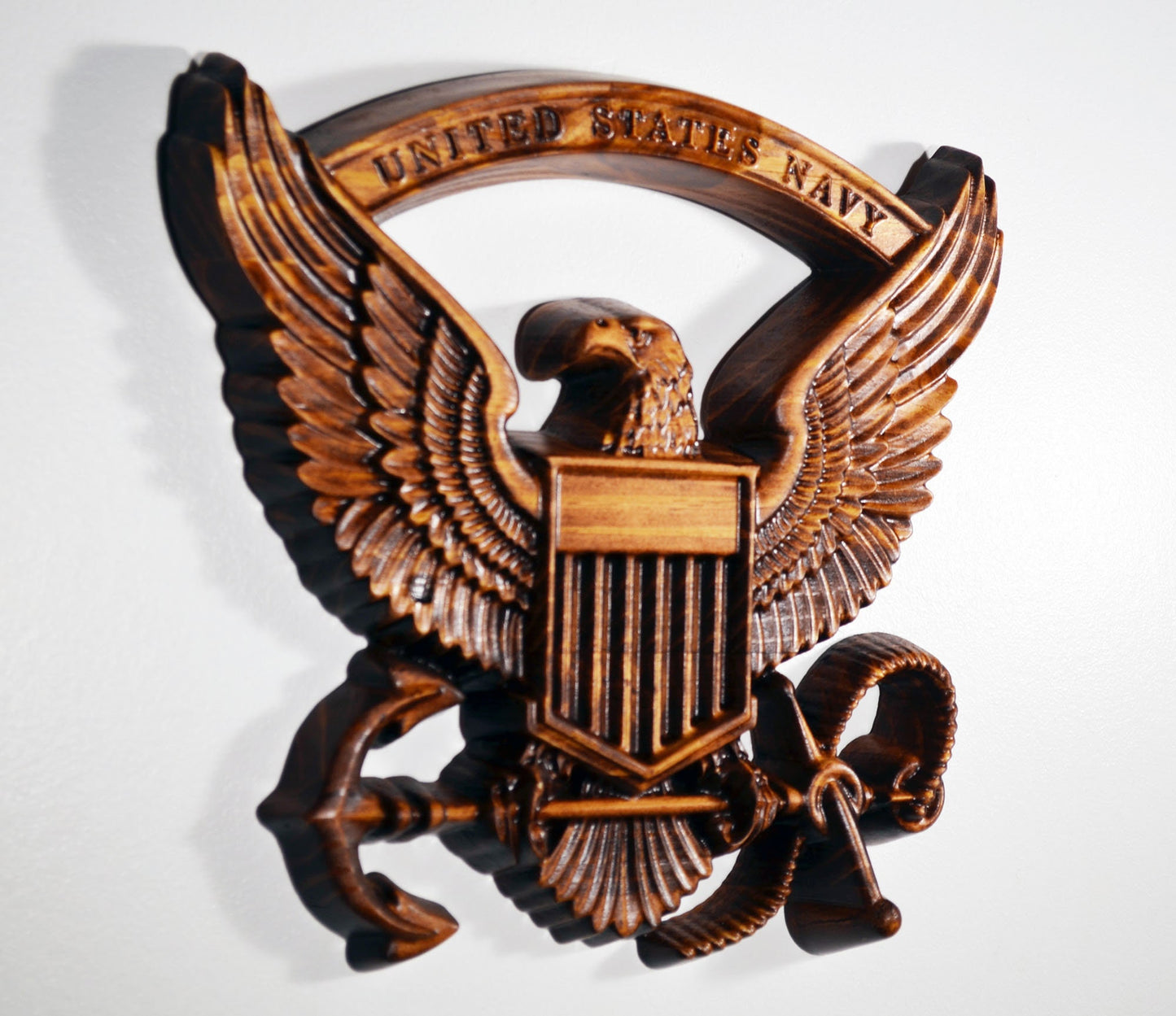 US Navy Eagle, 12" cnc carved wood military plaque