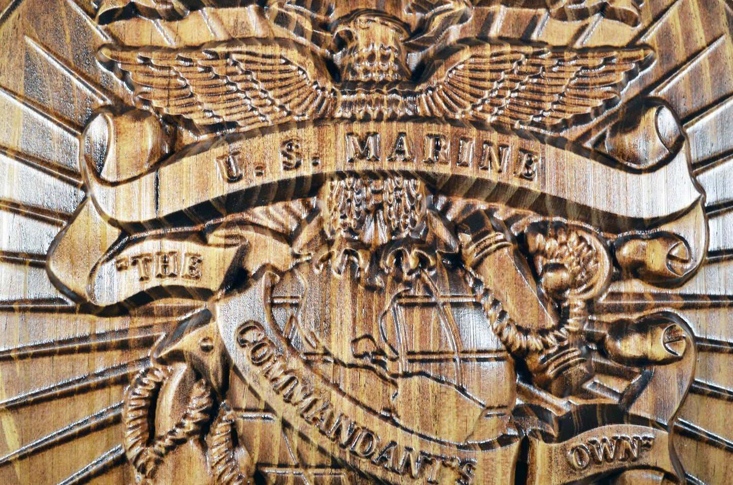 USMC Drum & Bugle Corps, 3d wood carving, military plaque
