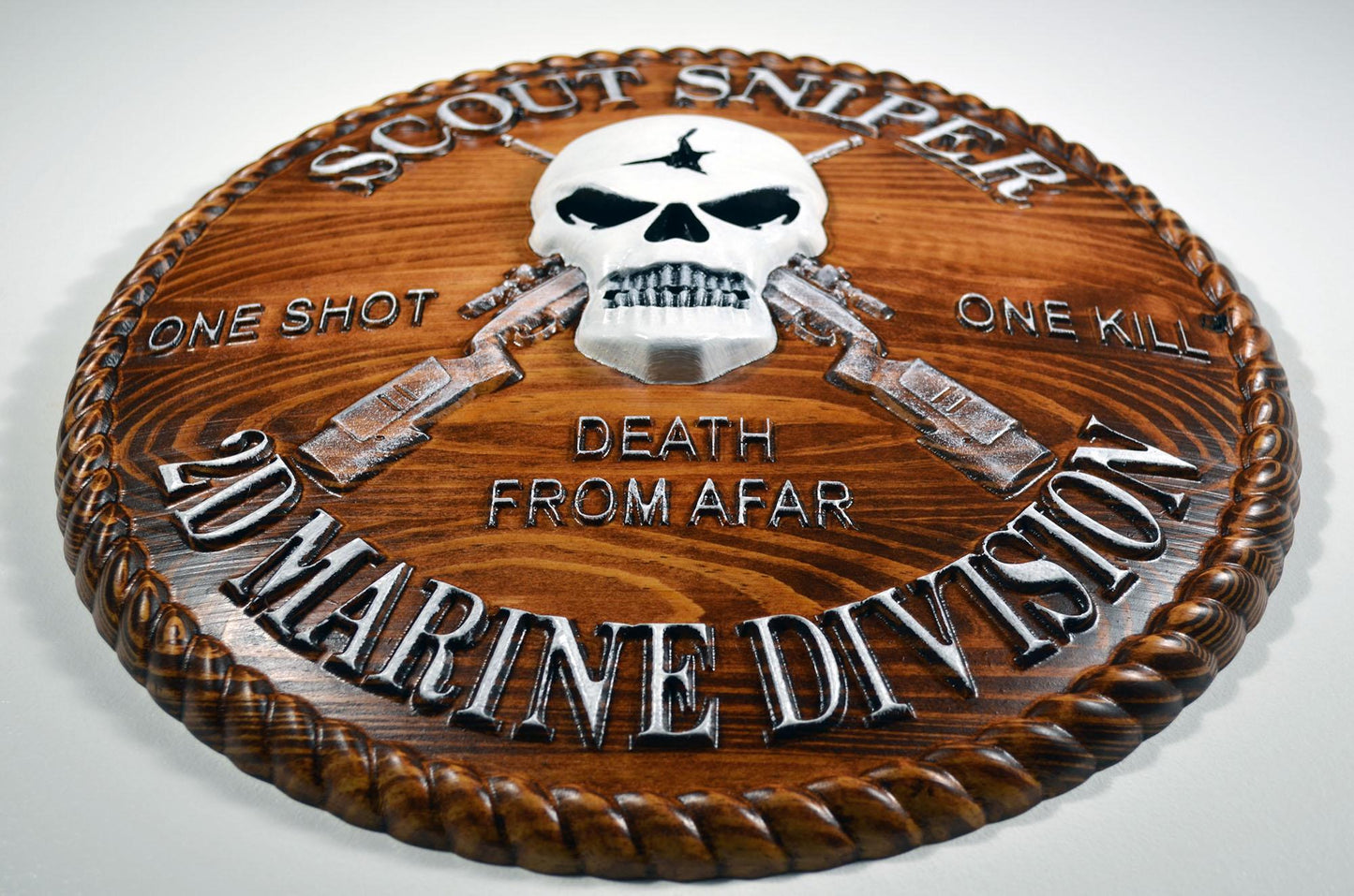 USMC 2nd Marine Scout Sniper, CNC, Stained 3D Wood Carving, Military Plaque