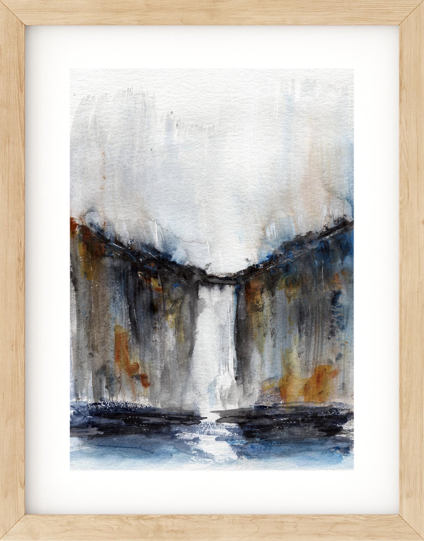 Atmospheric waterfall original watercolor landscape painting, 9x12 hand painted on paper, ready to frame, whimsical landscape wall art