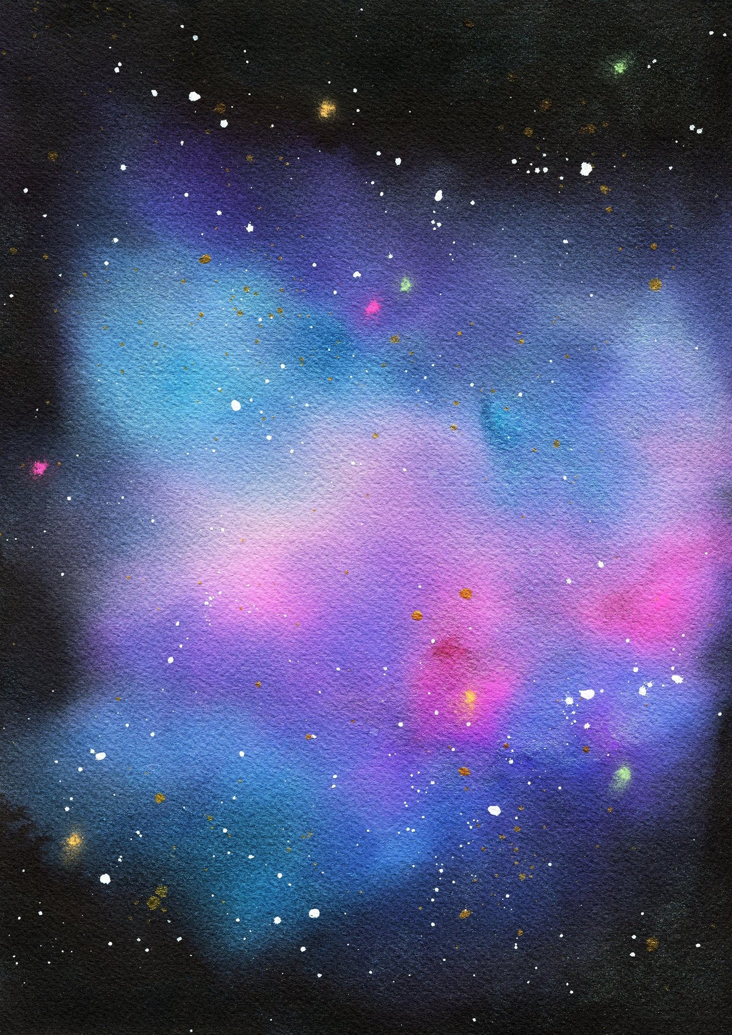 Purple and blue galaxy watercolor painting 9x12, hand painted nebula original on paper, outer space wall art, celestial artwork
