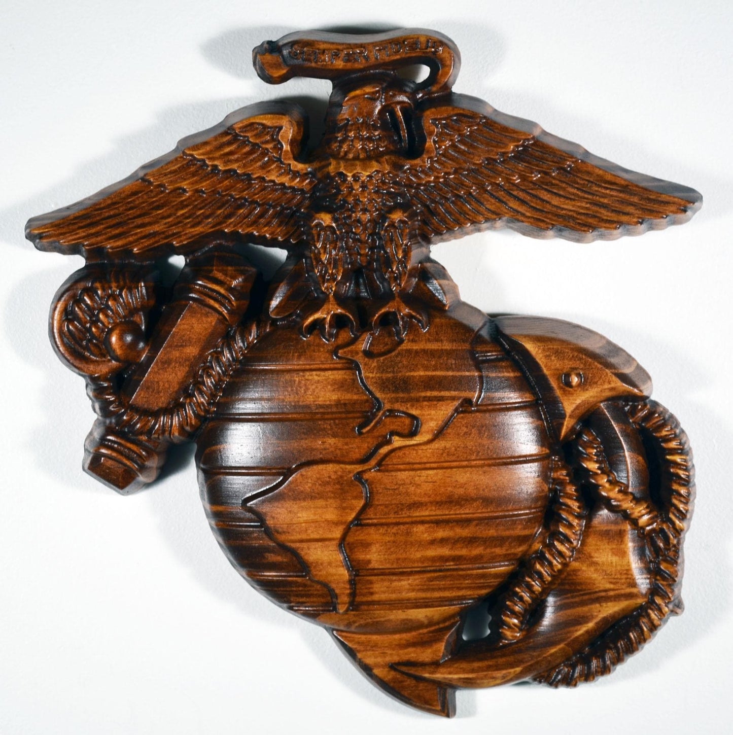 USMC Facing Eagle Globe Anchor 10", Marine Corps, EGA, Mahogany, military plaque
