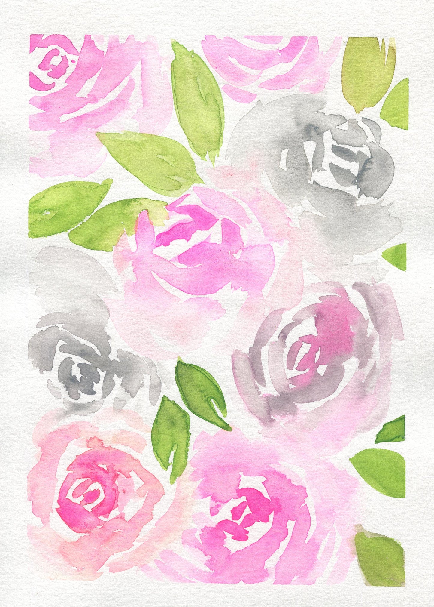 Roses bouquet original watercolor painting 9x12, pink and gray rose original watercolor, floral wall decor