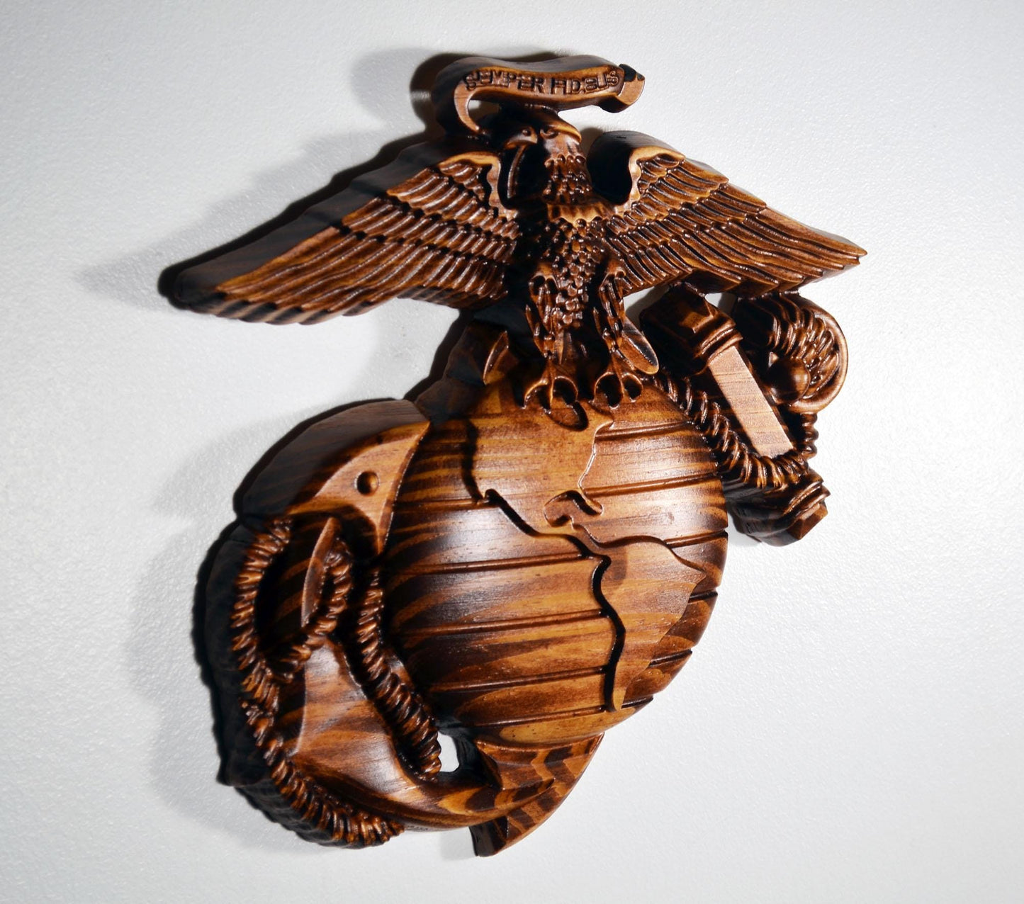 USMC Facing Eagle Globe Anchor 10", Marine Corps, EGA, Mahogany, military plaque