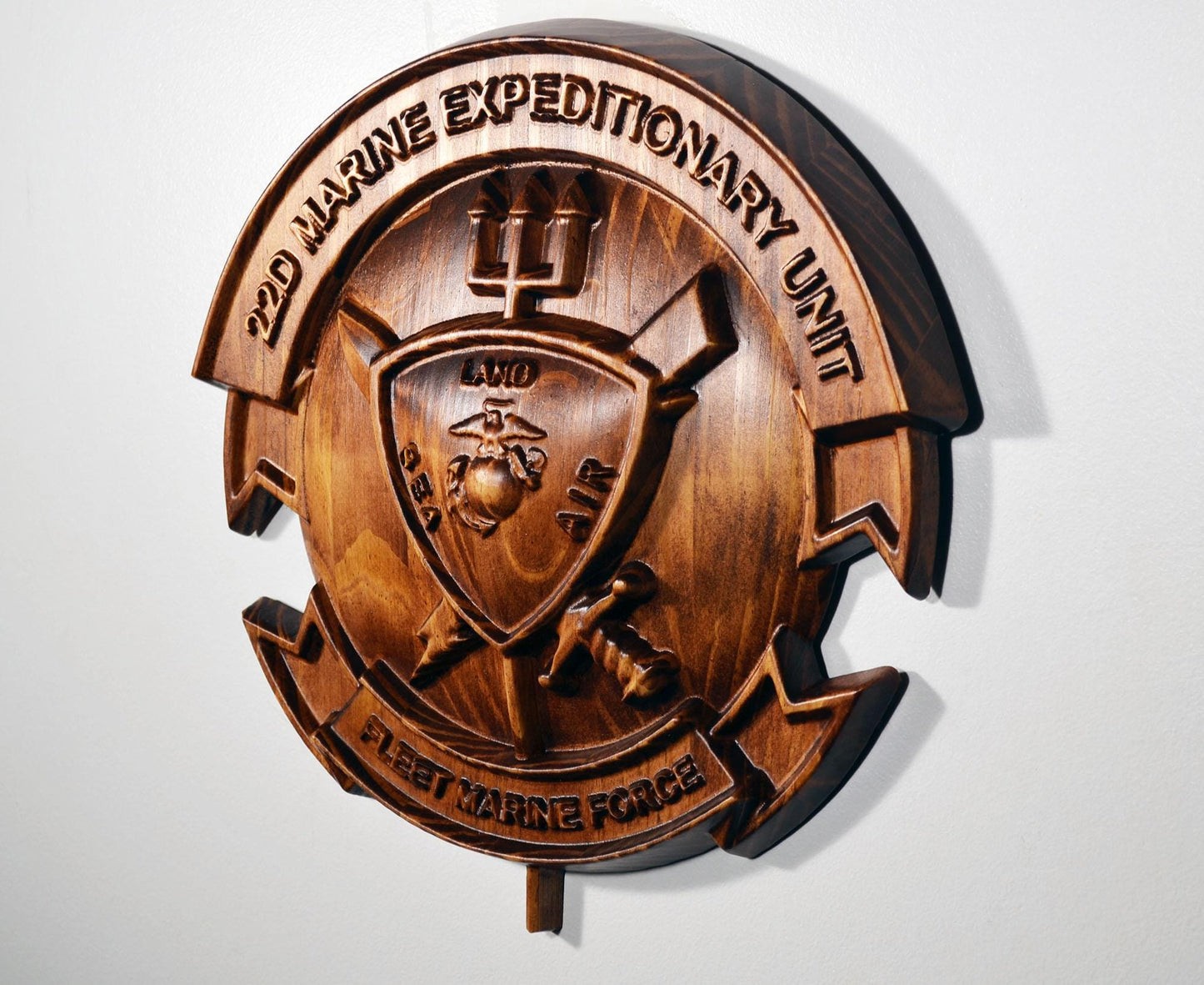 USMC 22th Marine Expeditionary Unit, 12" wood carving, military plaque